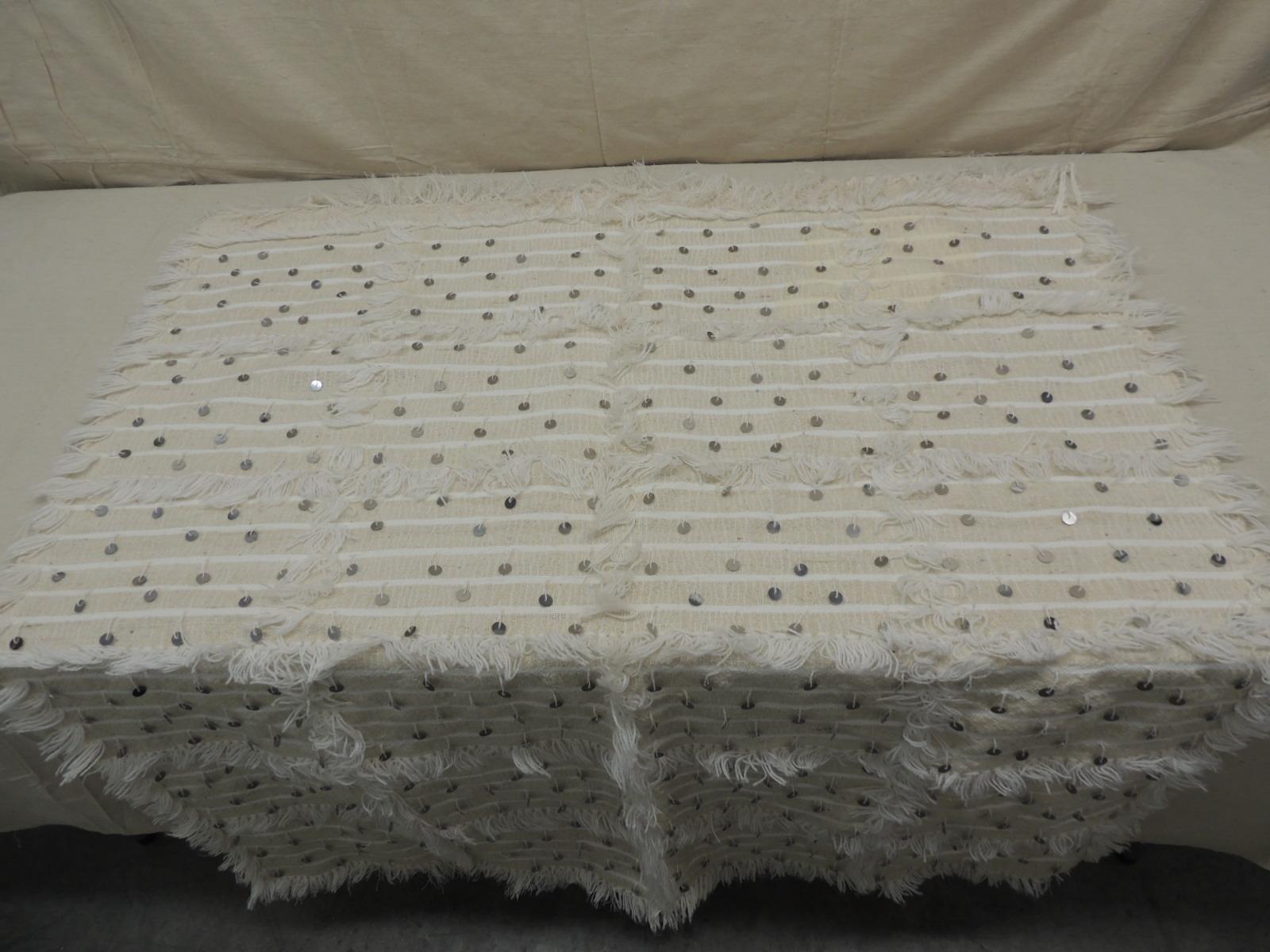 Tribal Moroccan Beige and White Wedding Blanket or Throw