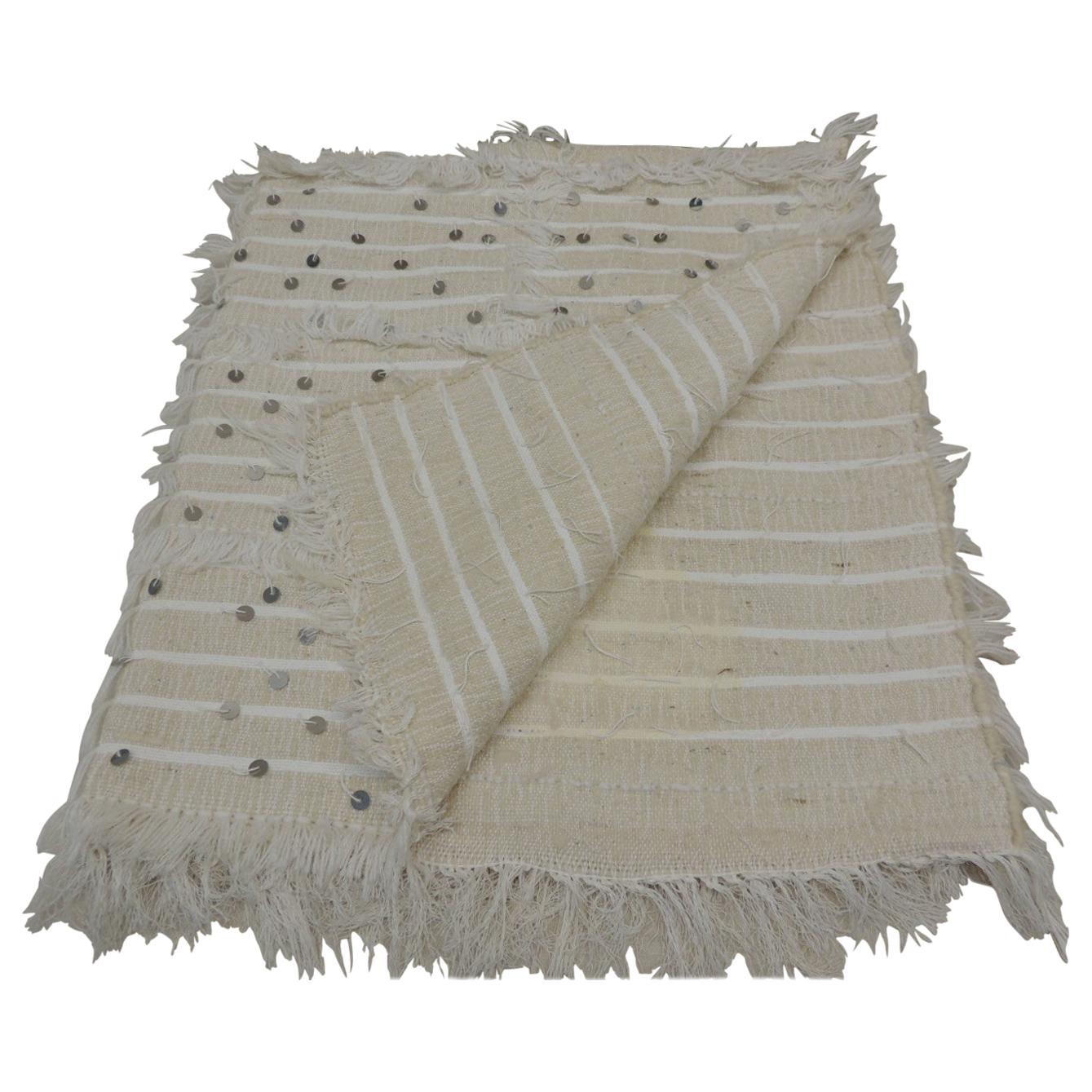 Moroccan Beige and White Wedding Blanket or Throw
