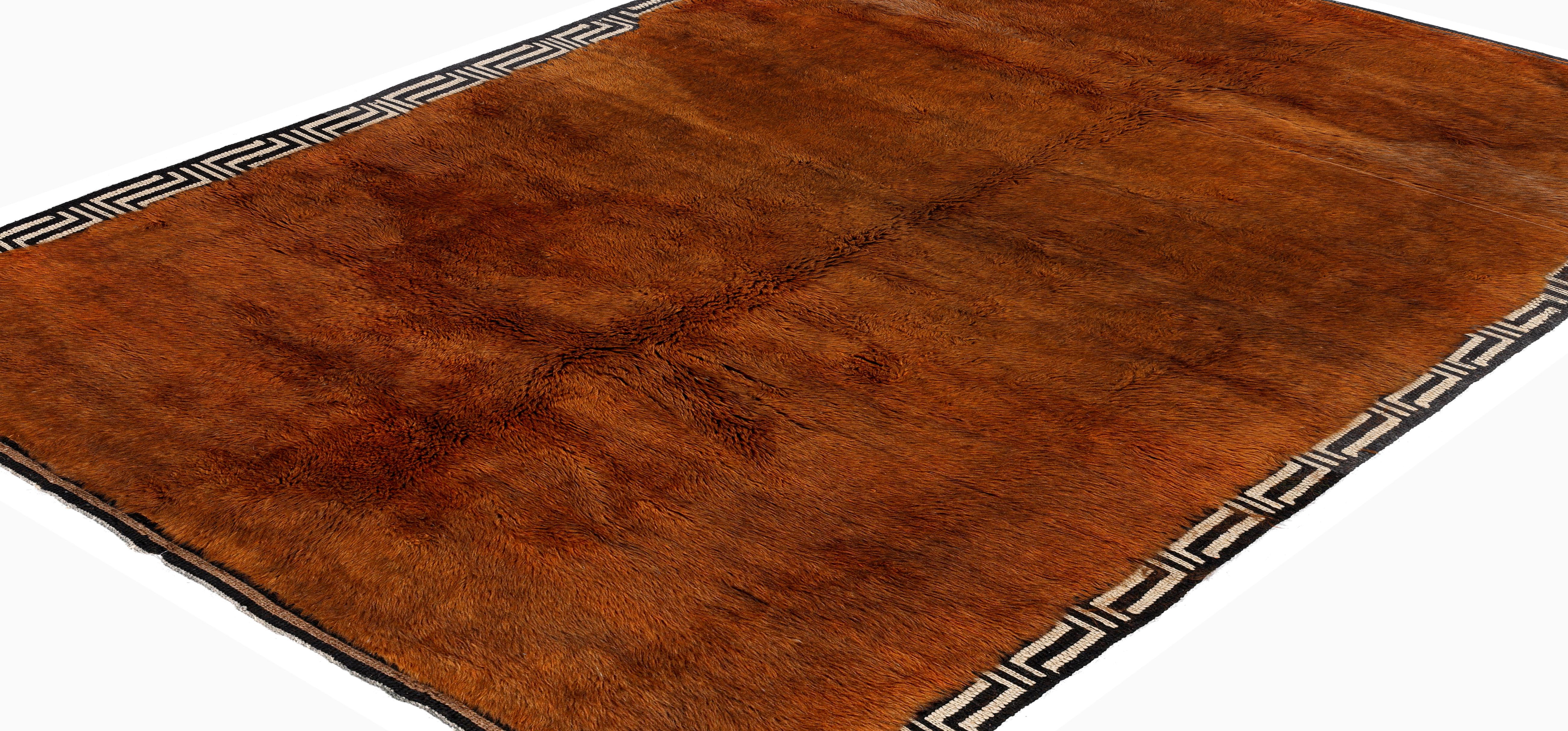 Alfombra Marroquí Beni Mguild con Bordes Geométricos - Anudada a Mano en Siena Quemado Bohemio en venta