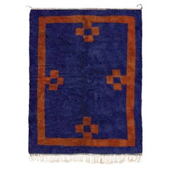 Alfombra marroquí Beni Mrirt 10'x14' Color Azul Profundo Patrón de Cruces Rojas, Hecho a Medida