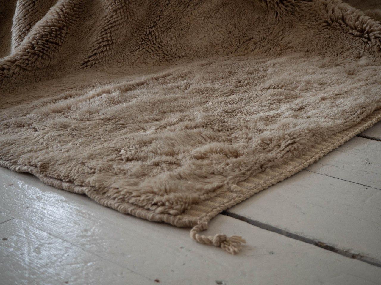 Hand-Knotted Moroccan Beni Mrirt Plush Rug, 10’x14’, Solid Oat, Custom-Made For Sale 1