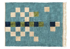 Moroccan Checkered Pattern rug 12’x15', Blue-Green Color Mrirt rug, Custom-made