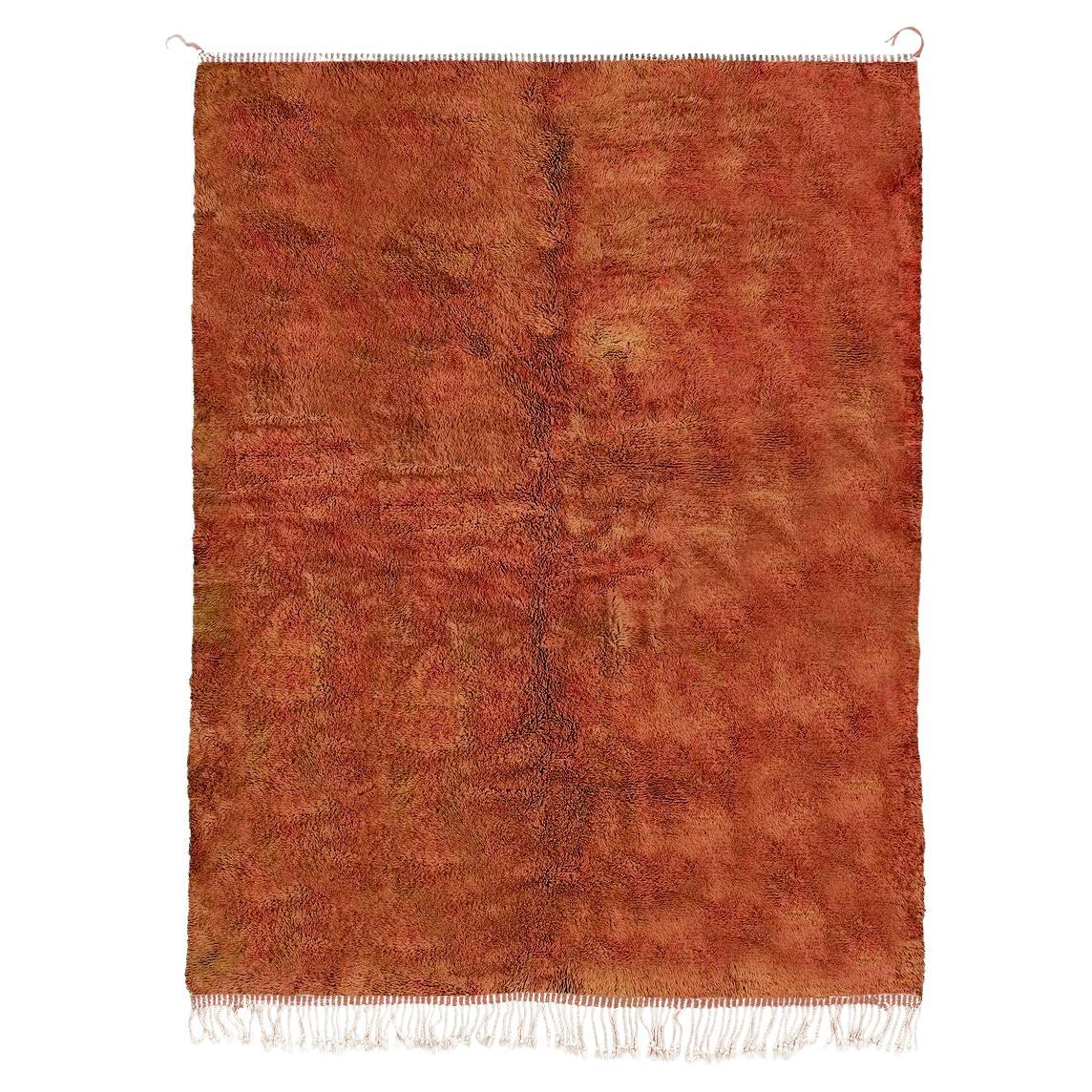 Tapis marocain Beni Mrirt 12'x15', Terracotta Red Color Shag Rug, Fait sur mesure