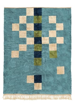 Moroccan Checkered Pattern rug 3'x5', Modern Blue Color Mrirt rug, Custom-made