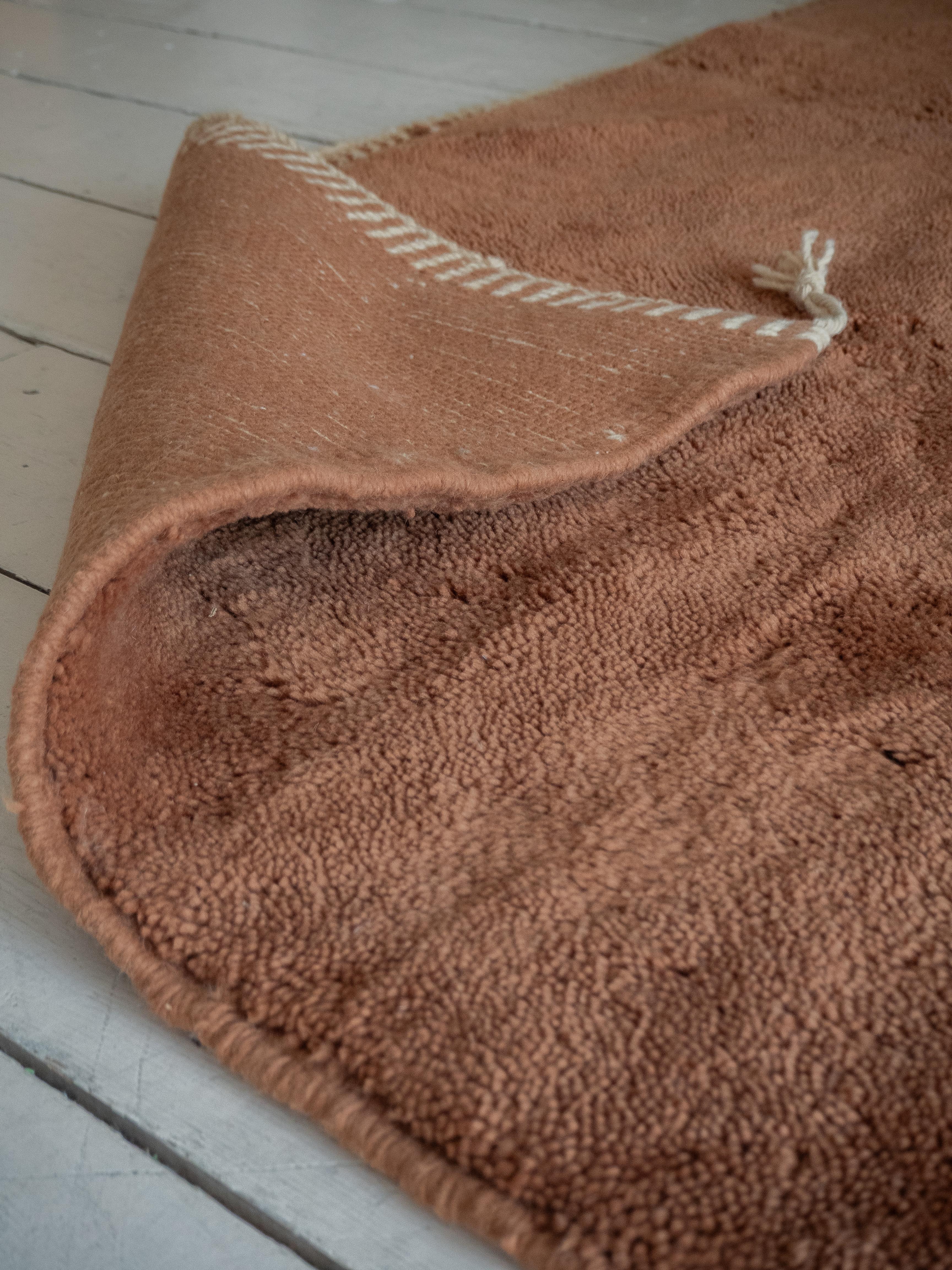 Hand-Knotted Moroccan Beni Mrirt rug 3’x5’, Solid Brown Plush Rug, Custom-Made For Sale 1