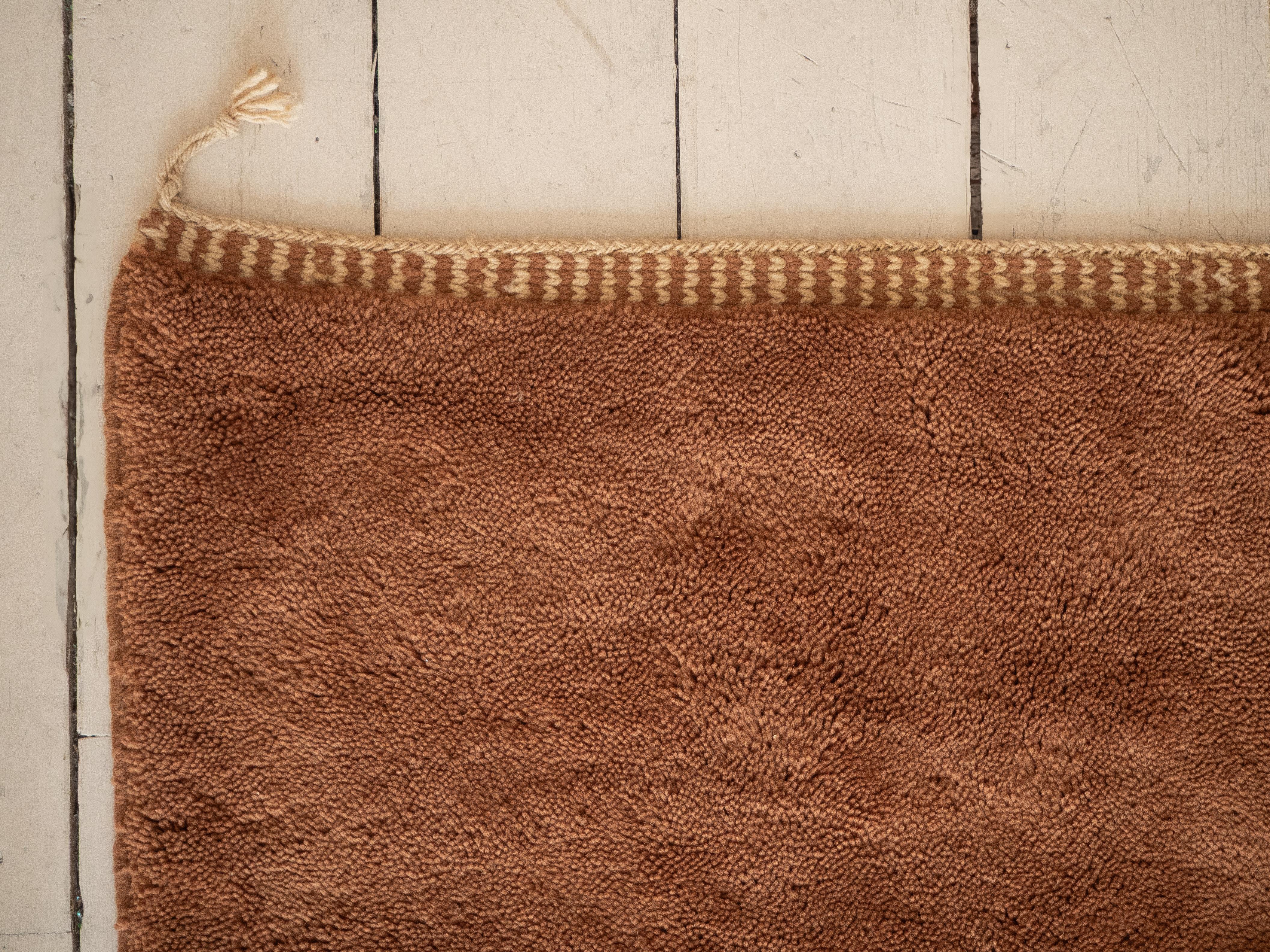 Hand-Knotted Moroccan Beni Mrirt rug 3’x5’, Solid Brown Plush Rug, Custom-Made For Sale 3