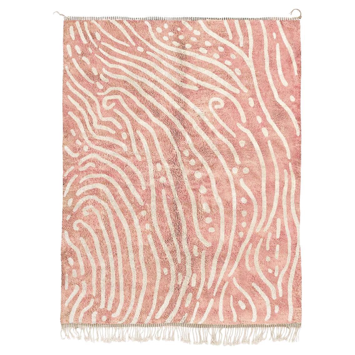 Tapis marocain Beni Mrirt 4'x6', ornement moderne rose poussiéreux, fait sur mesure