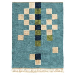 Moroccan Checkered Pattern rug 5'x7', Modern Blue Color Mrirt rug, Custom-made