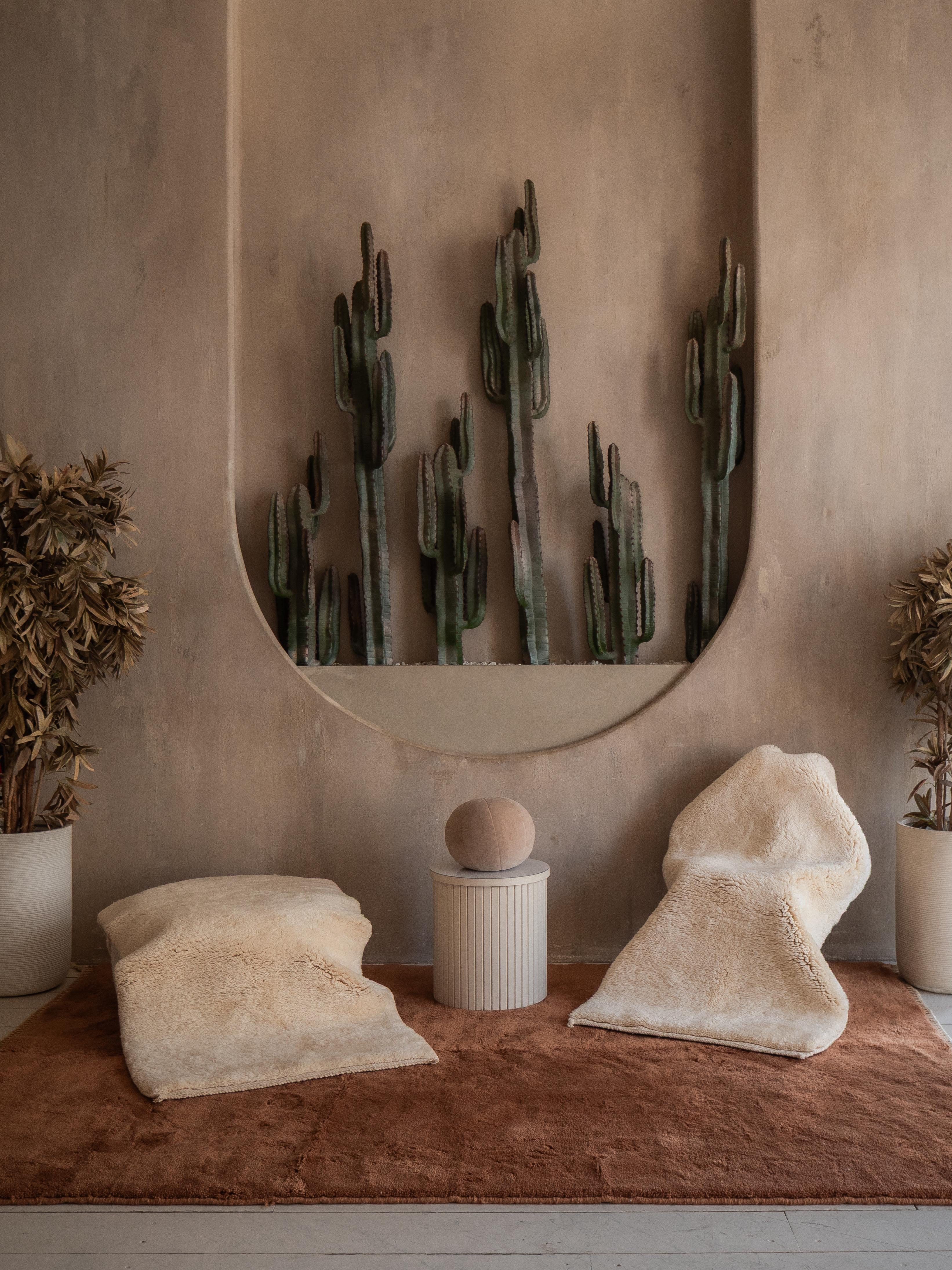 Minimalist Moroccan Beni Mrirt rug 5'x7', Solid Terracotta Brown Shag Rug, Made to Order For Sale