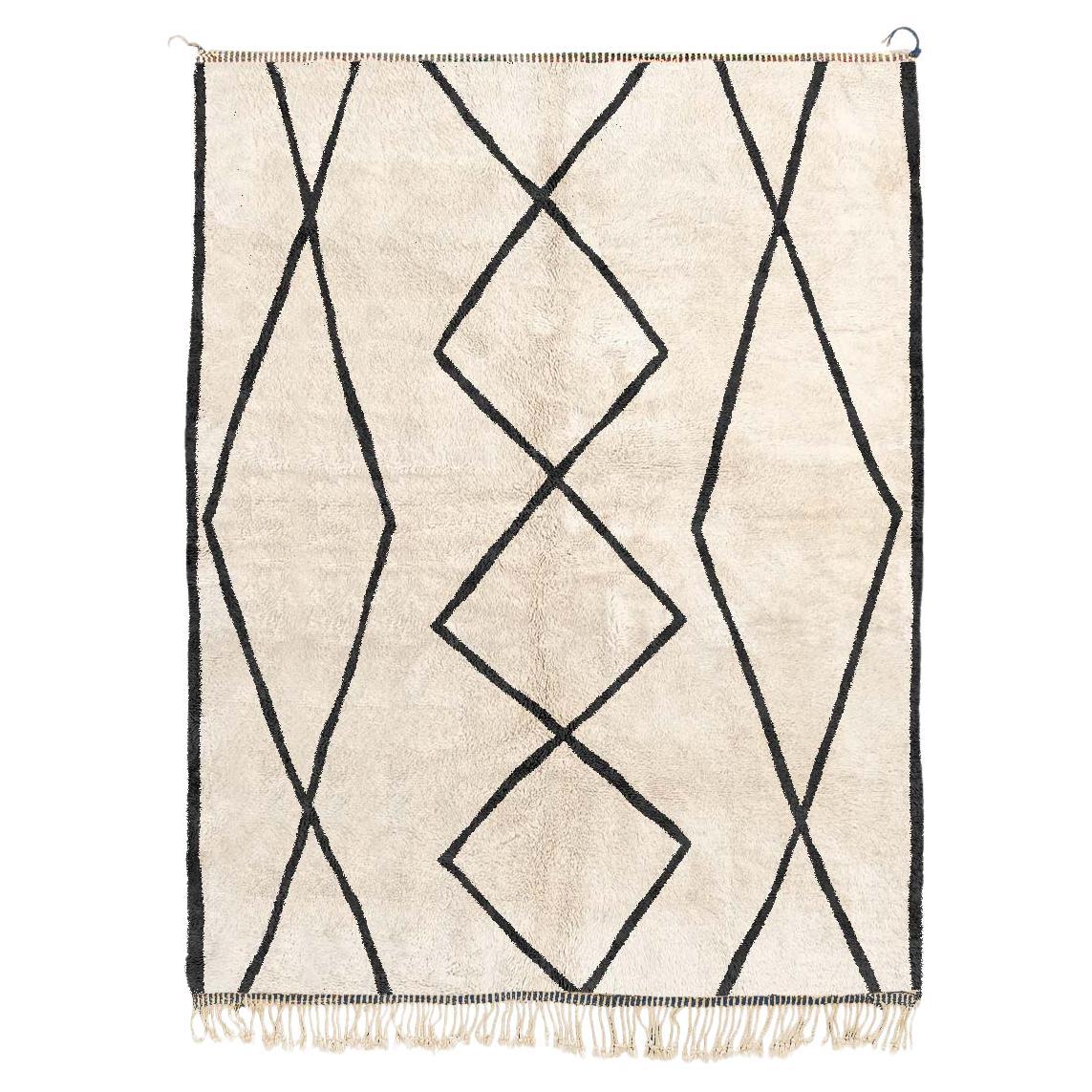 Moroccan Beni Mrirt rug 6’x9’, Black Diamond Pattern Shag rug, Custom-Made