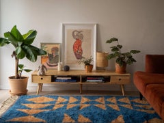 Tapis marocain Beni Mrirt 6'x9', tapis à motifs triangulaires de couleur bleue, fait sur mesure