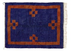 Moroccan Beni Mrirt rug 6’x9’, Deep Blue Color Red Crosses Pattern, Custom-Made