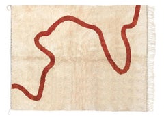 Moroccan Beni Mrirt rug 6’x9’, White Color Red Line Pattern Rug, Custom-Made