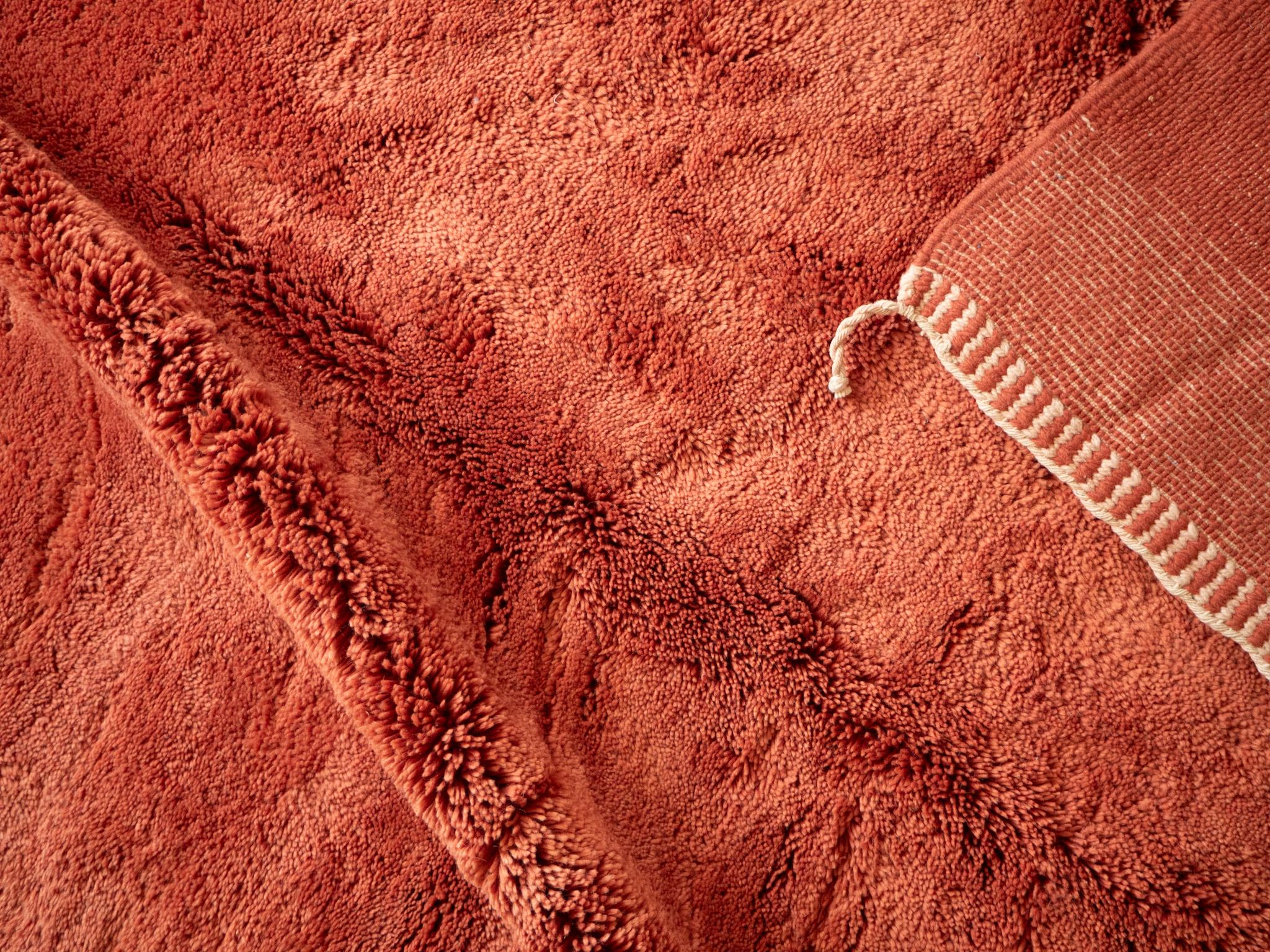 Minimaliste Tapis marocain Beni Mrirt 8'x10', Terracotta Red Color Shag Rug, Fait sur mesure en vente