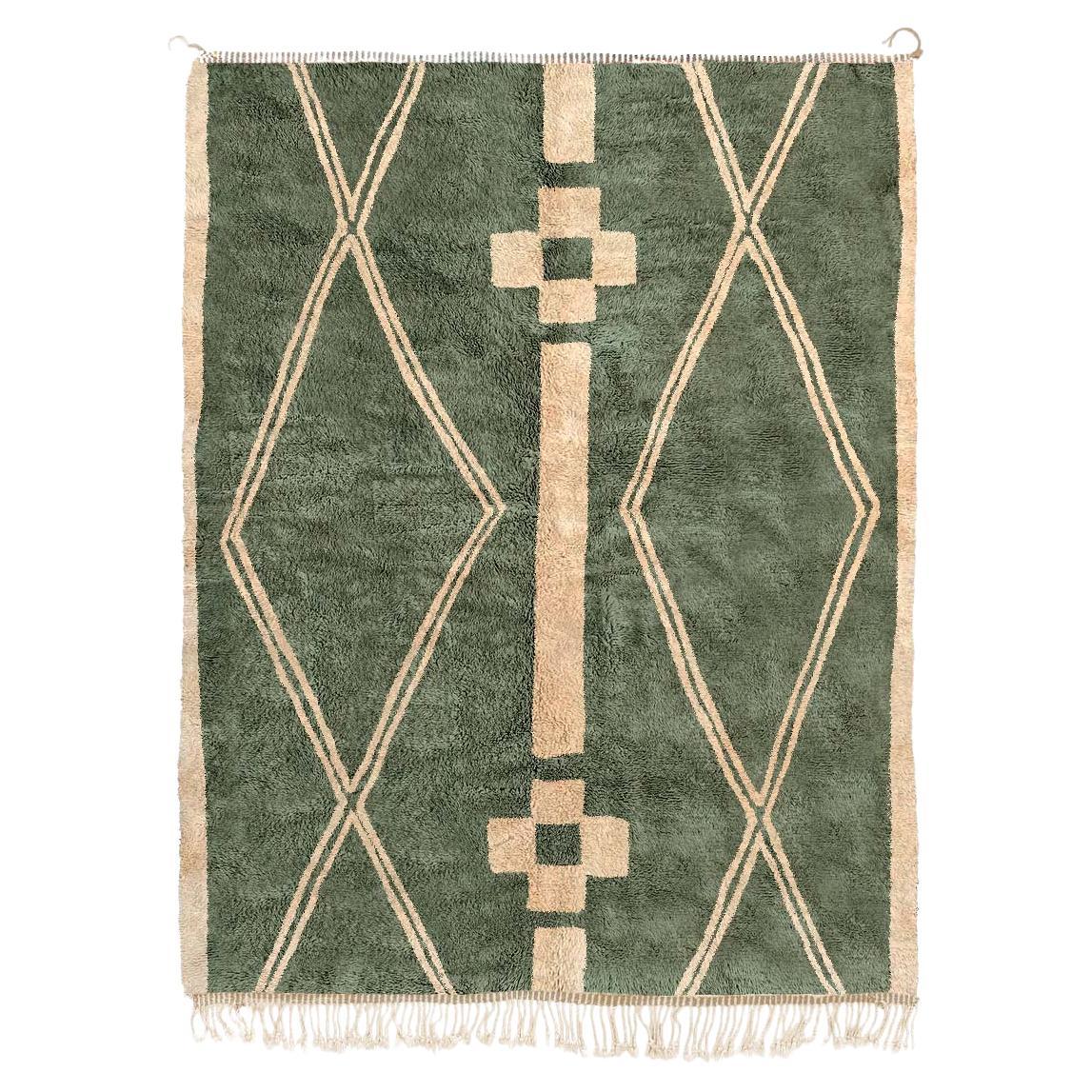 Tapis marocain Beni Mrirt 8'x10', motif tribal tapis de couleur verte, fait sur mesure
