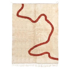 Marokkanischer Beni Mrirt Teppich 8'x10', Weiße Farbe Rote Linie Muster Teppich, CUSTOM MADE