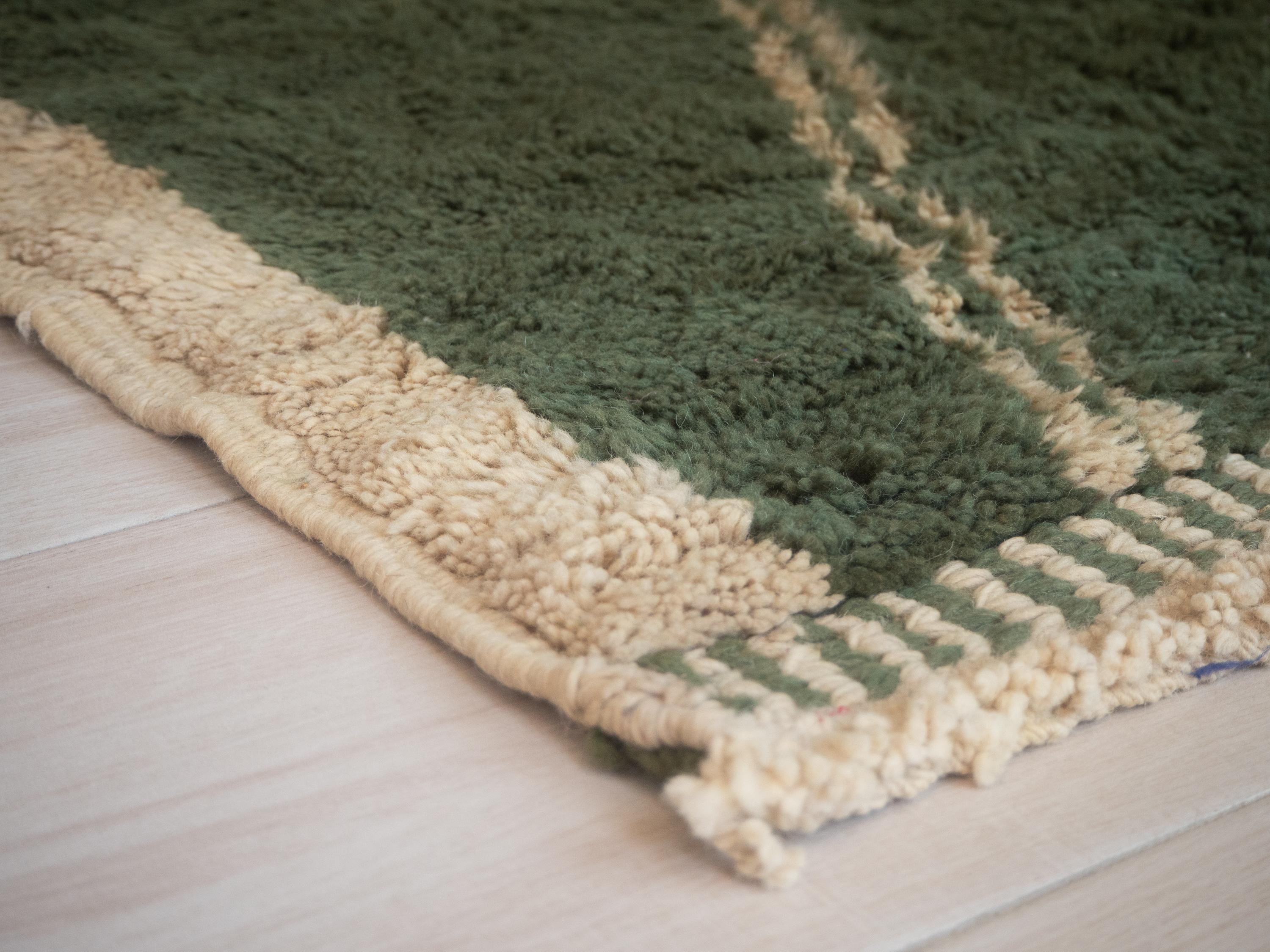 Moroccan Beni Mrirt rug 8’x14’, Tribal Pattern Green Color rug, Custom-Made For Sale 4