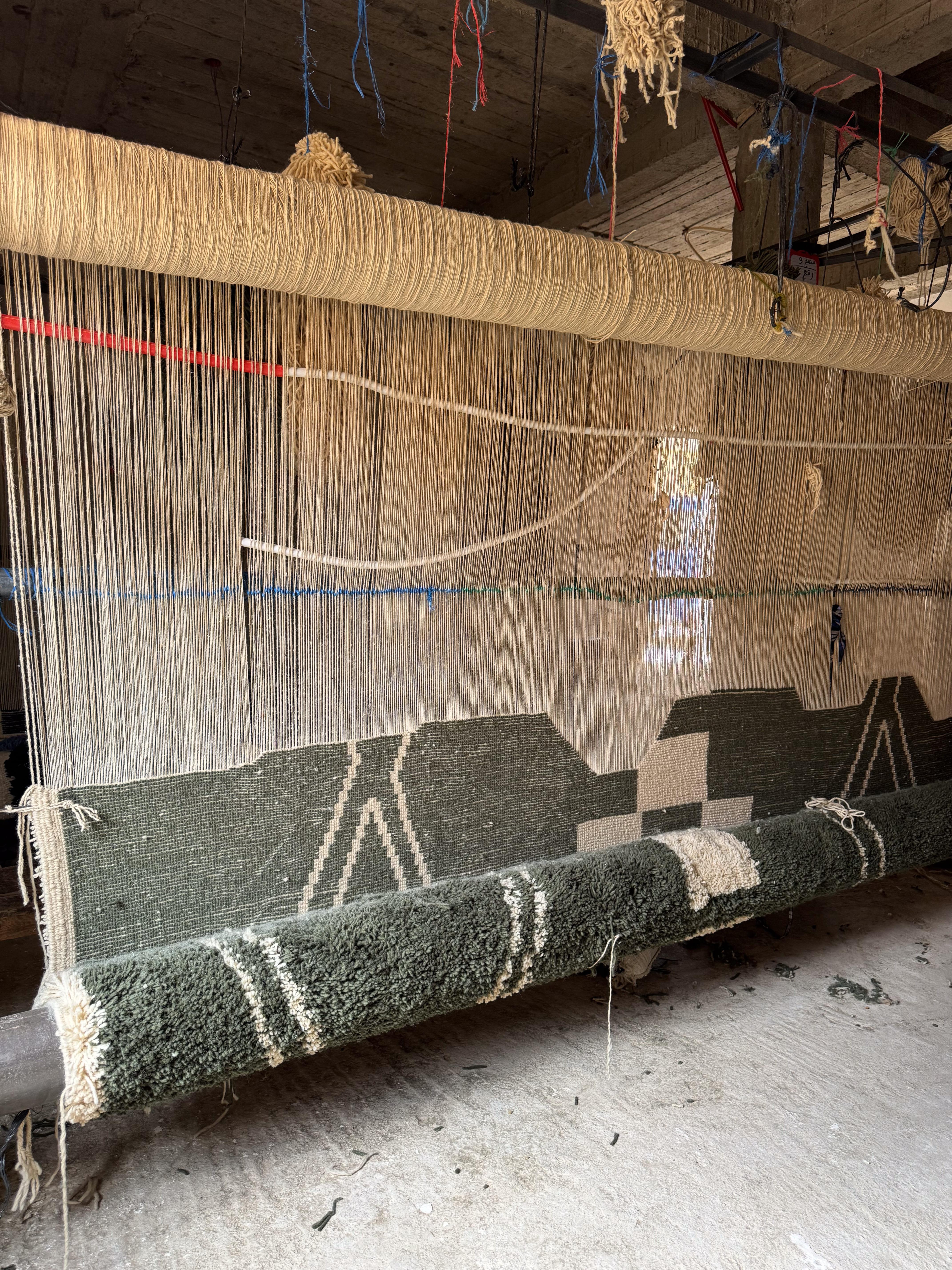 Moroccan Beni Mrirt rug 8’x14’, Tribal Pattern Green Color rug, Custom-Made For Sale 5