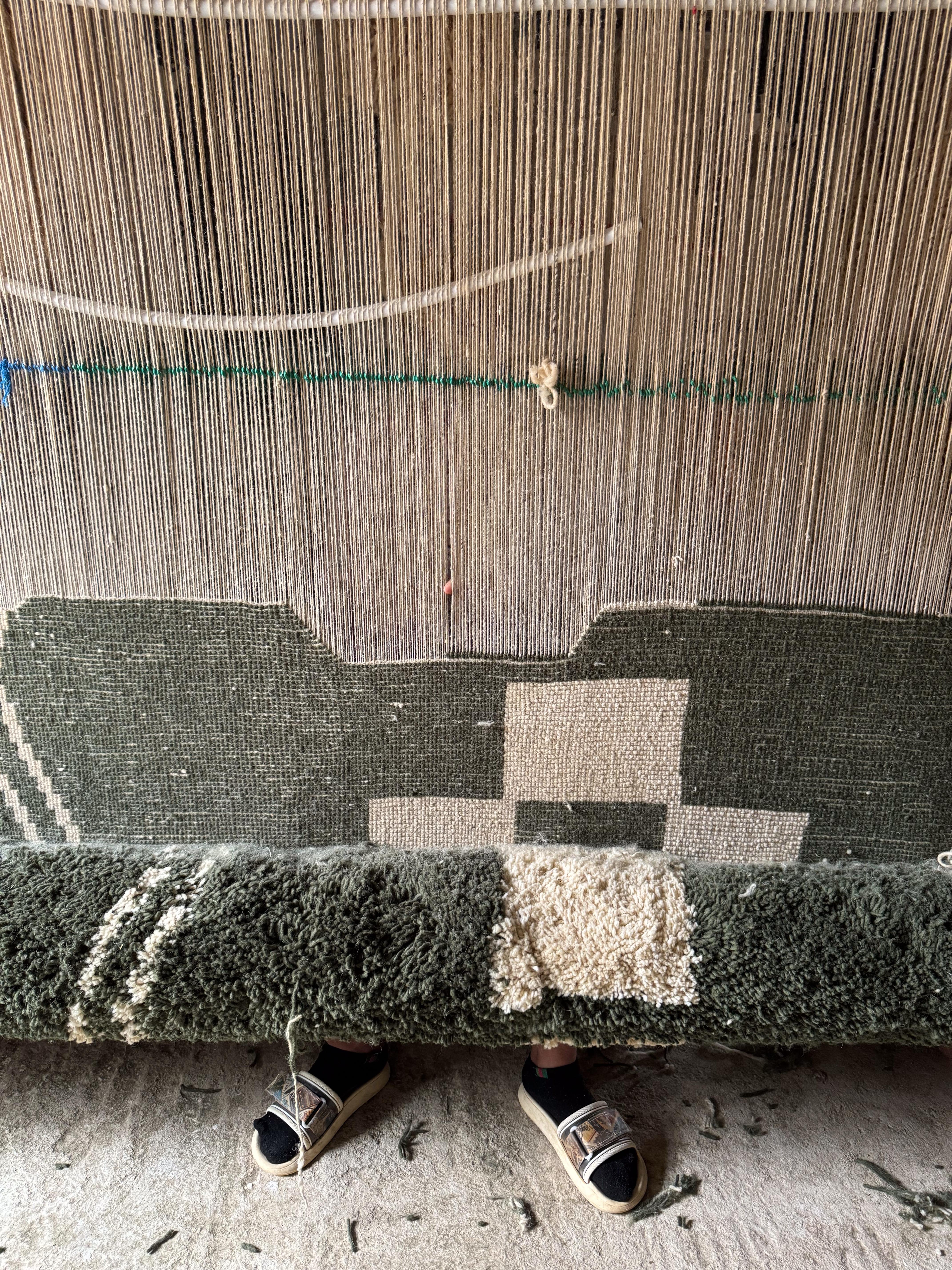 Moroccan Beni Mrirt rug 8’x14’, Tribal Pattern Green Color rug, Custom-Made For Sale 6