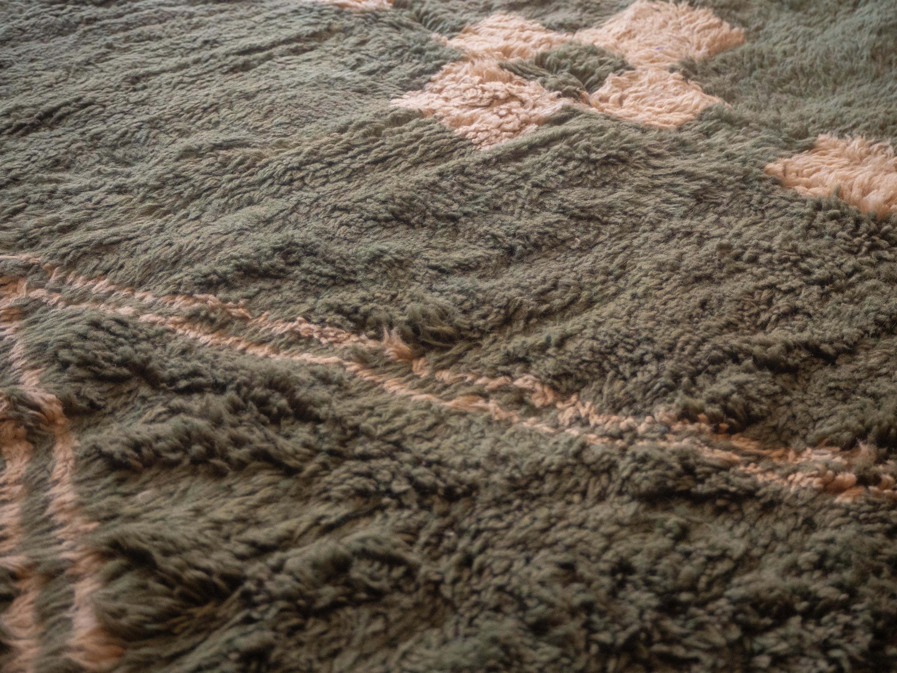 Moroccan Beni Mrirt rug 8’x14’, Tribal Pattern Green Color rug, Custom-Made For Sale 1