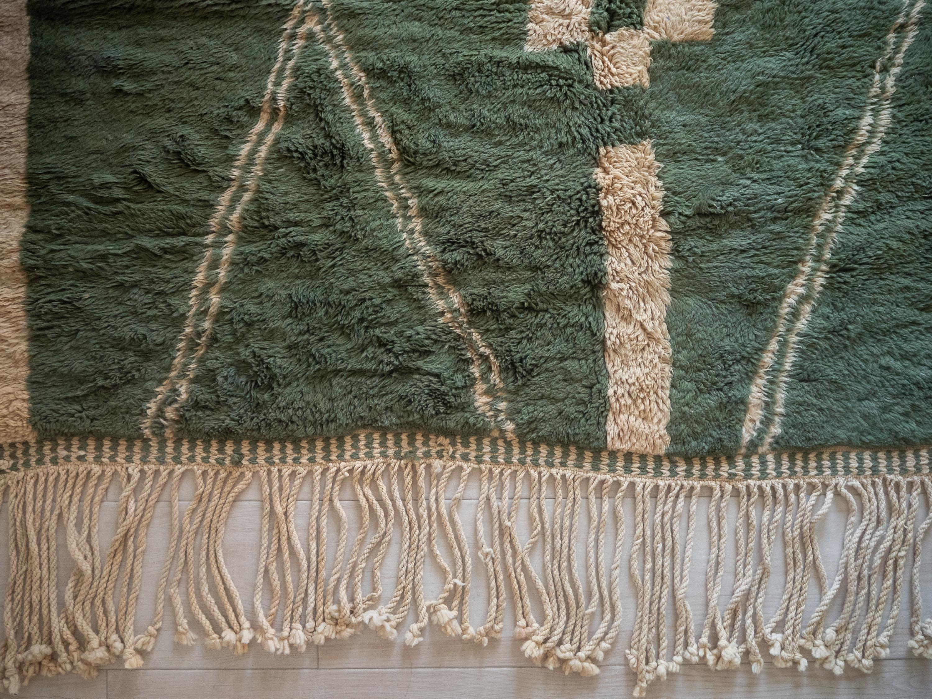 Moroccan Beni Mrirt rug 8’x14’, Tribal Pattern Green Color rug, Custom-Made For Sale 3