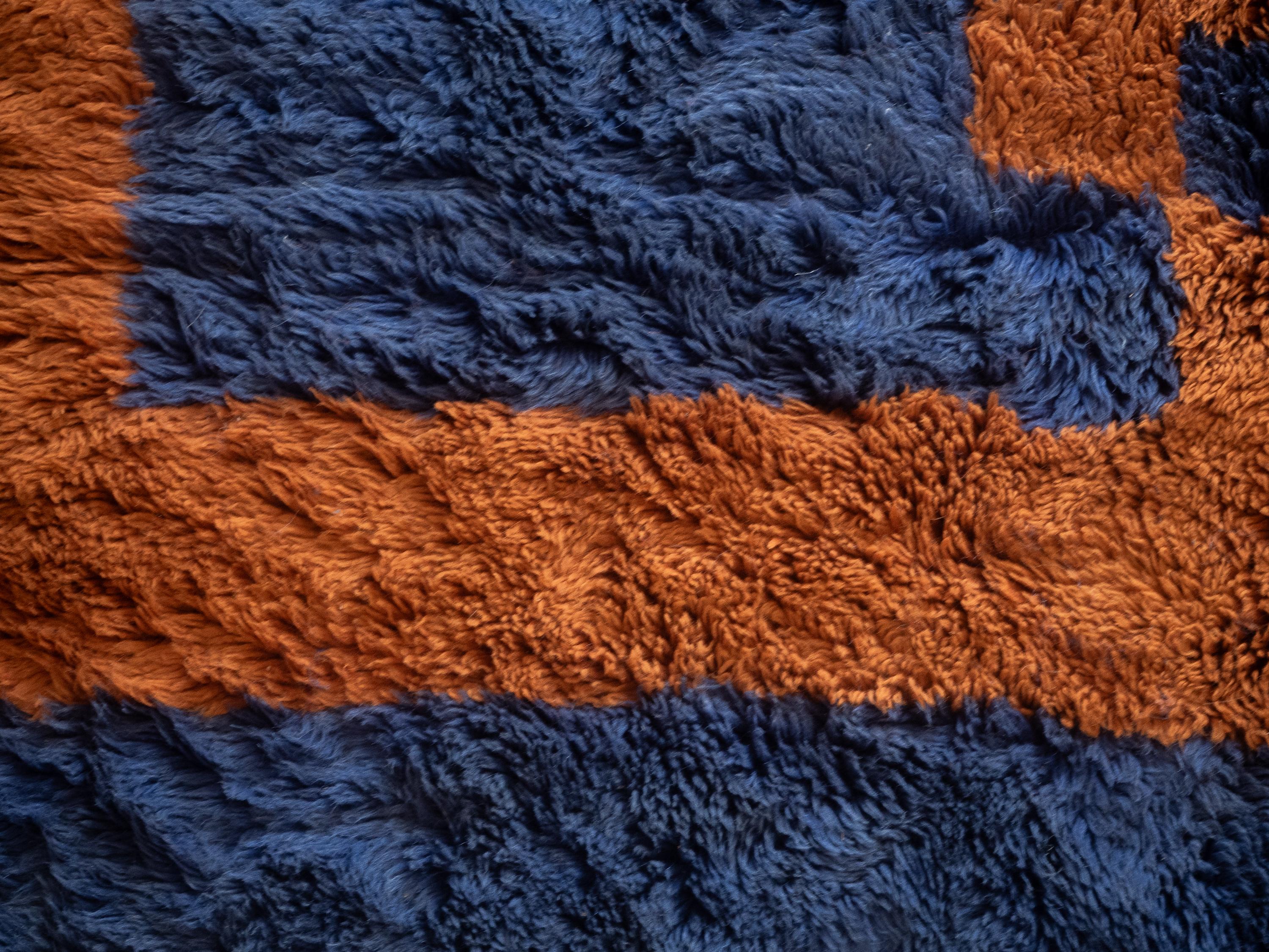 Moroccan Beni Mrirt rug 9’x12’, Deep Blue Color Red Crosses Pattern, Custom-Made For Sale 1