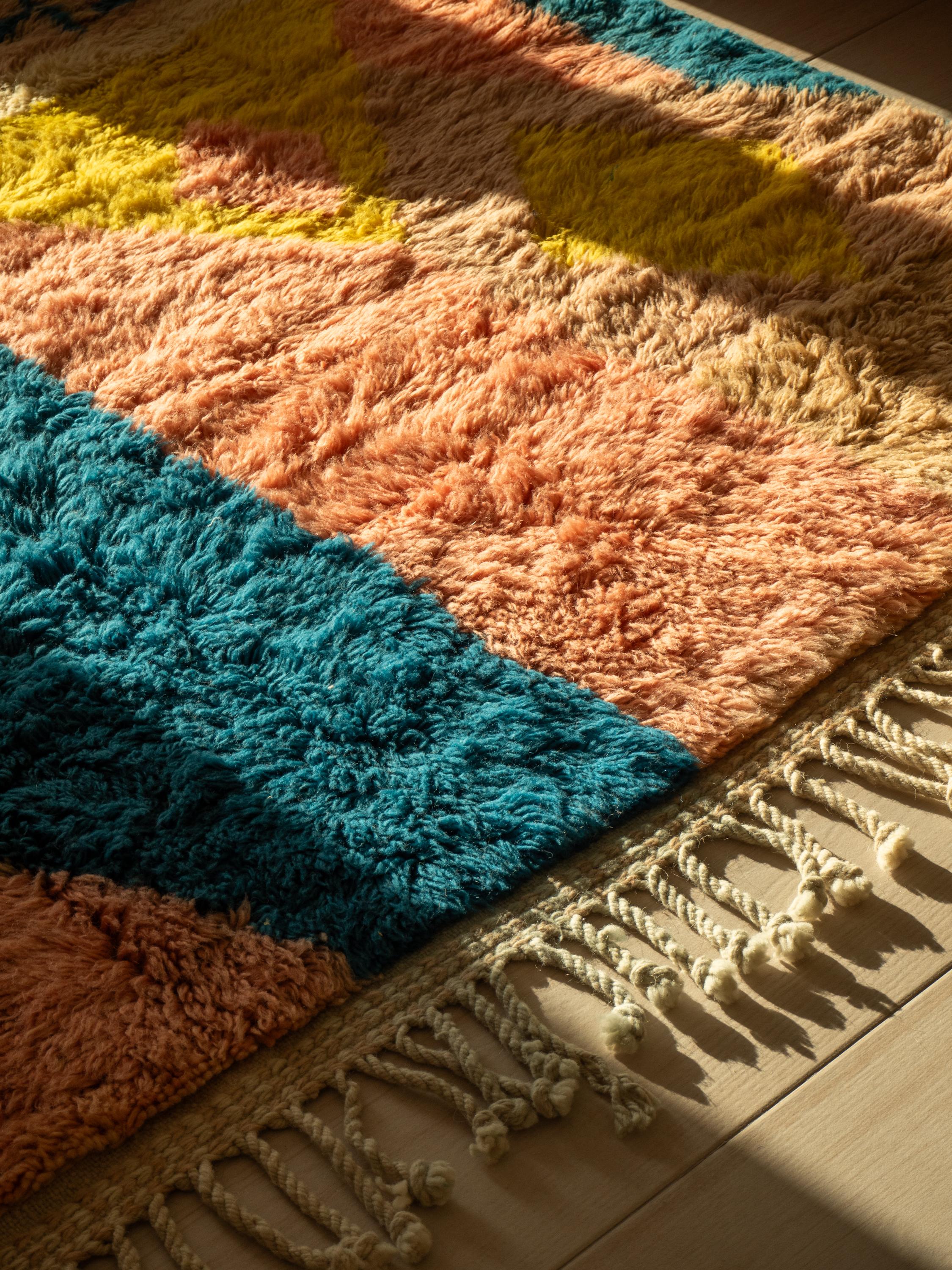 Hand-Crafted Moroccan Beni Mrirt rug, Art Deco Colorful Berber rug, Custom-made For Sale