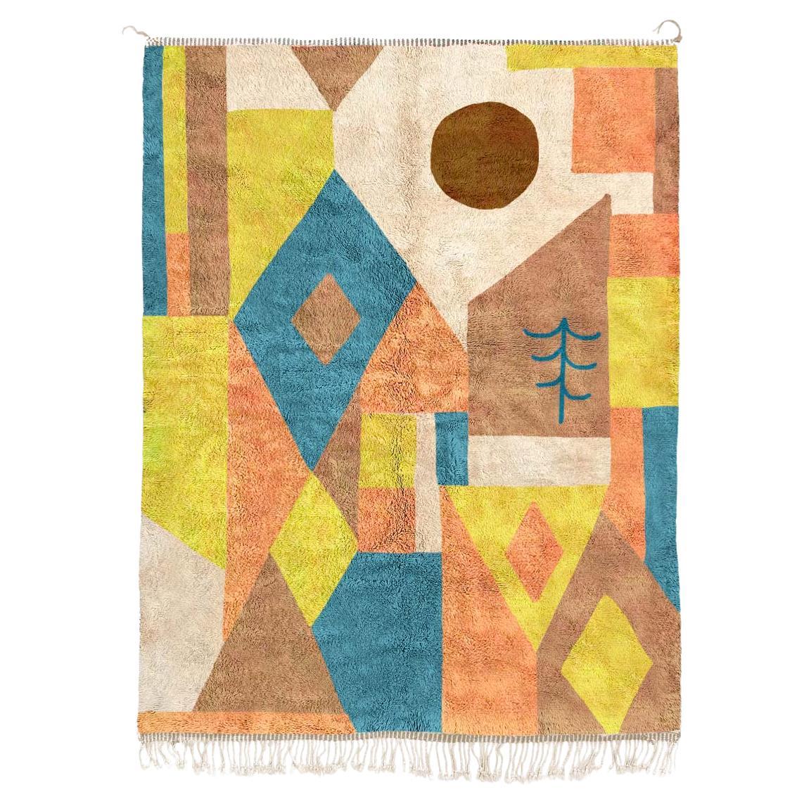 Moroccan Beni Mrirt rug, Art Deco Colorful Berber rug, Custom-made For Sale