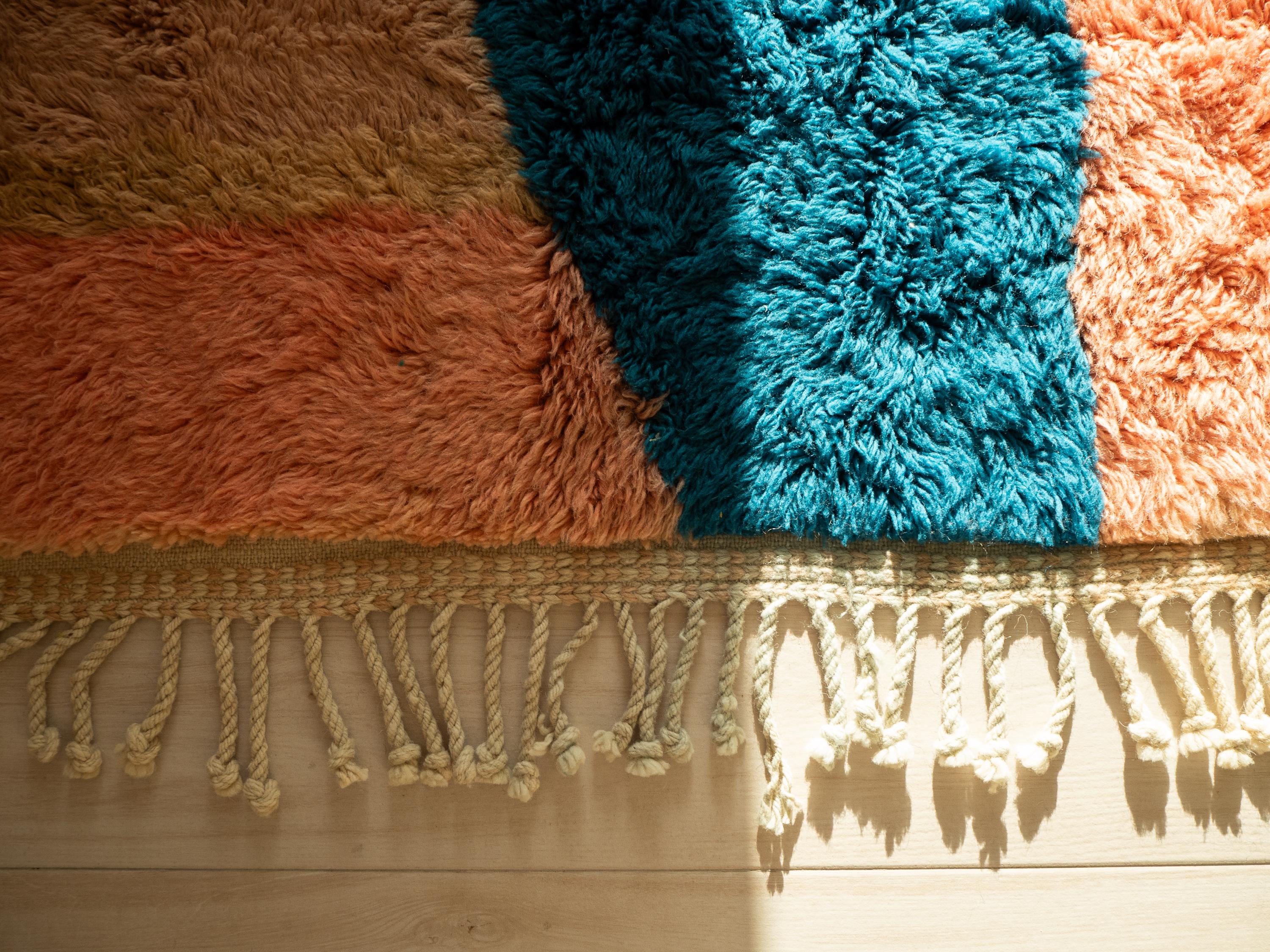 Wool Moroccan Beni Mrirt rug, Art Deco Style Colorful Berber rug, In Stock