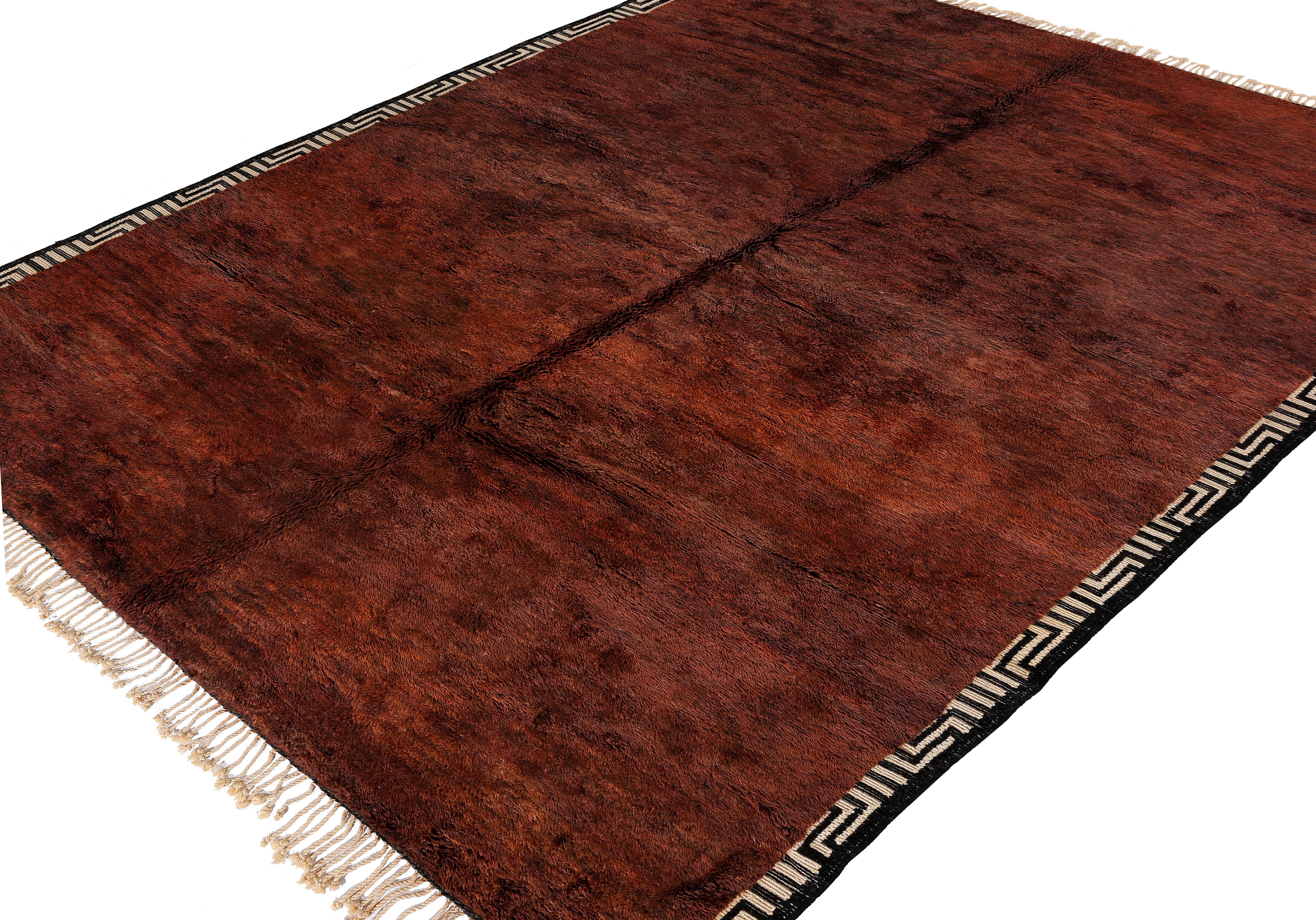 Alfombra marroquí Beni Mrirt - Lana terracota con motivo de bordes tribales Marroquí en venta