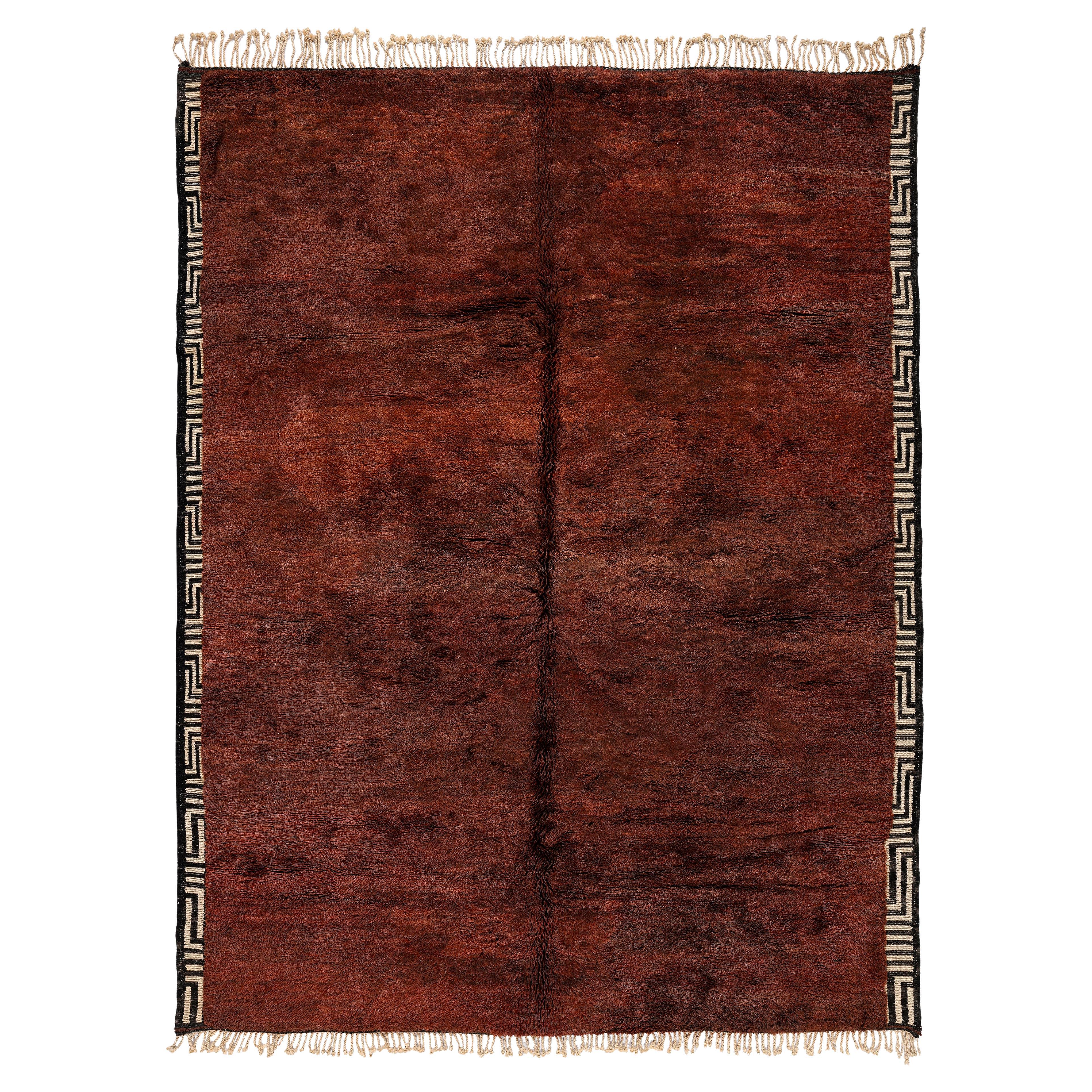 Tappeto marocchino Beni Mrirt - Lana color terracotta con motivo tribale sul bordo