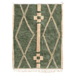 Moroccan Beni Mrirt rug, Tribal Pattern Green Color Berber rug, Custom-made