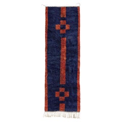 Moroccan Beni Mrirt runner 2.5’x8’ Deep Blue Red Crosses Pattern, Custom-Made