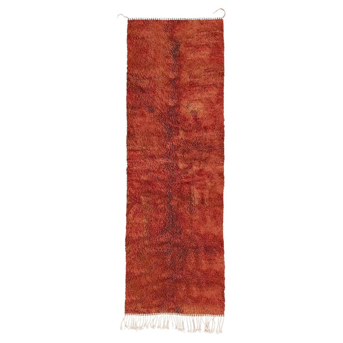 Moroccan Beni Mrirt runner 2.5’x8’, Terracotta Red Color Shag Rug, Custom-Made