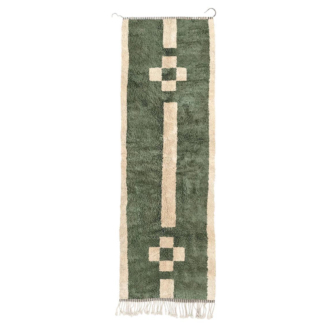 Moroccan Beni Mrirt runner 2.5’x8’, Tribal Pattern Green Color rug, Custom-Made