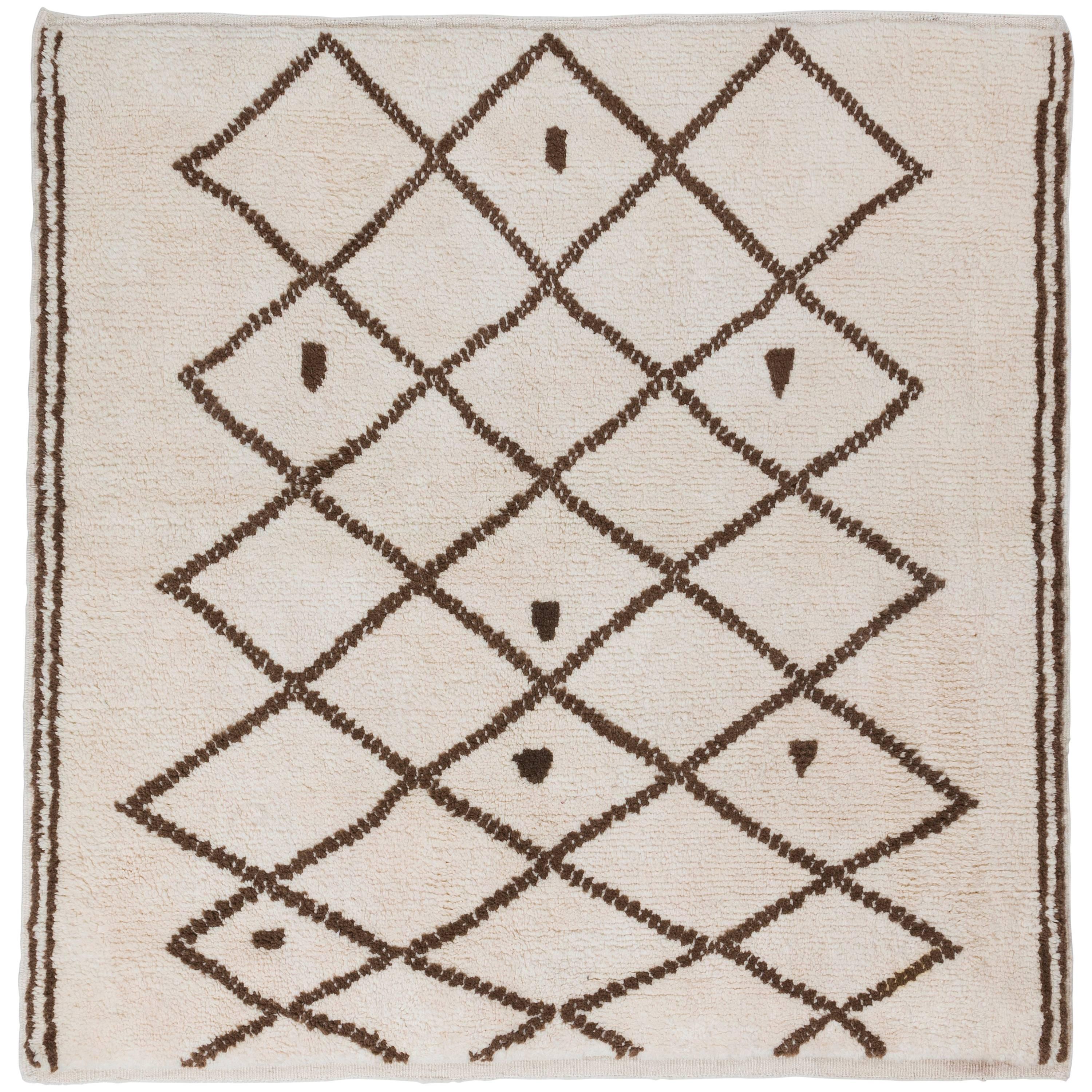 6x6 Ft Moroccan Beni Ourain Tulu Rug with Soft Wool Pile. Custom Berber Carpet