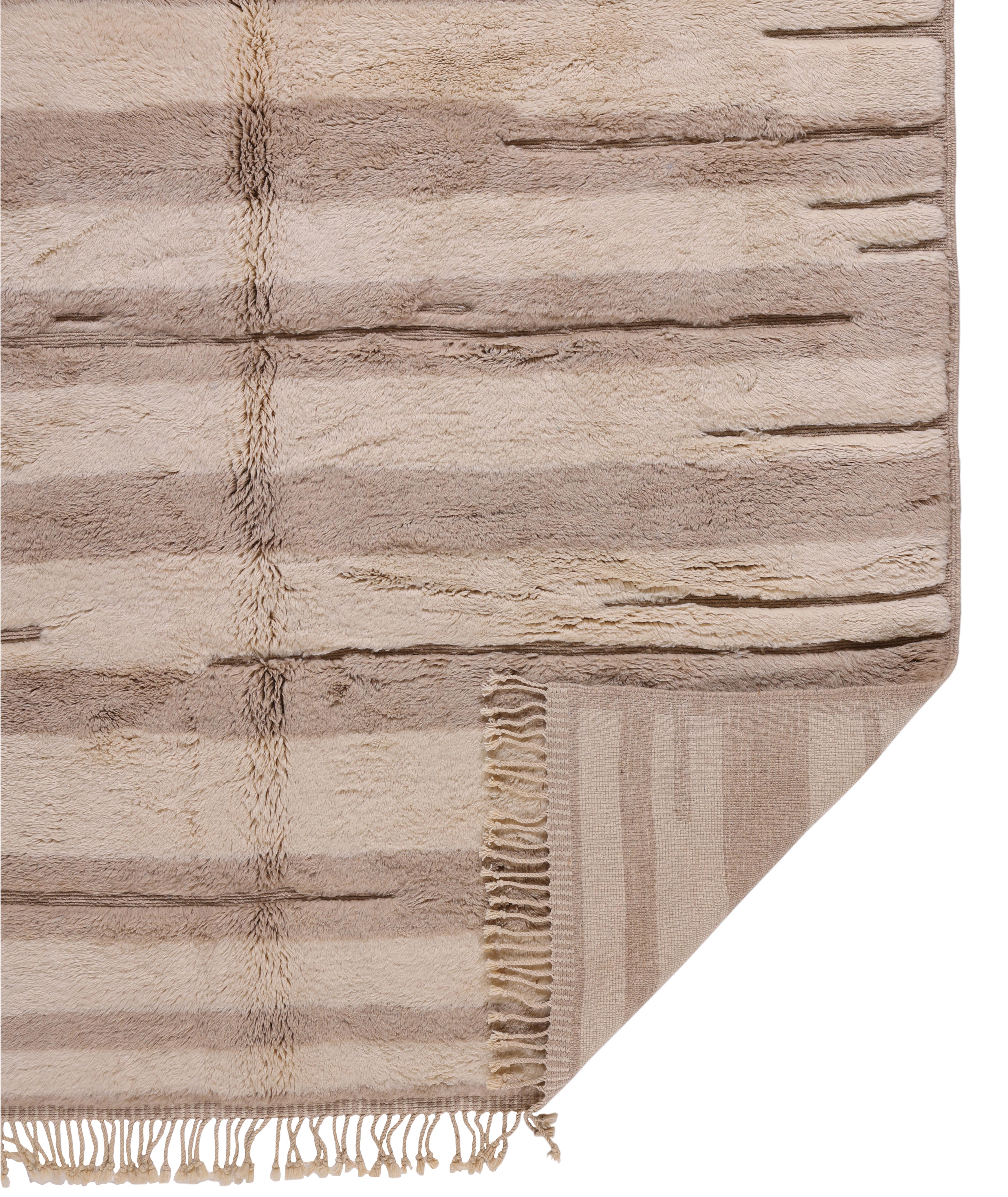 Alfombra marroquí Beni Ourain de lana neutra - Anudada a mano Diseño minimalista en venta 2