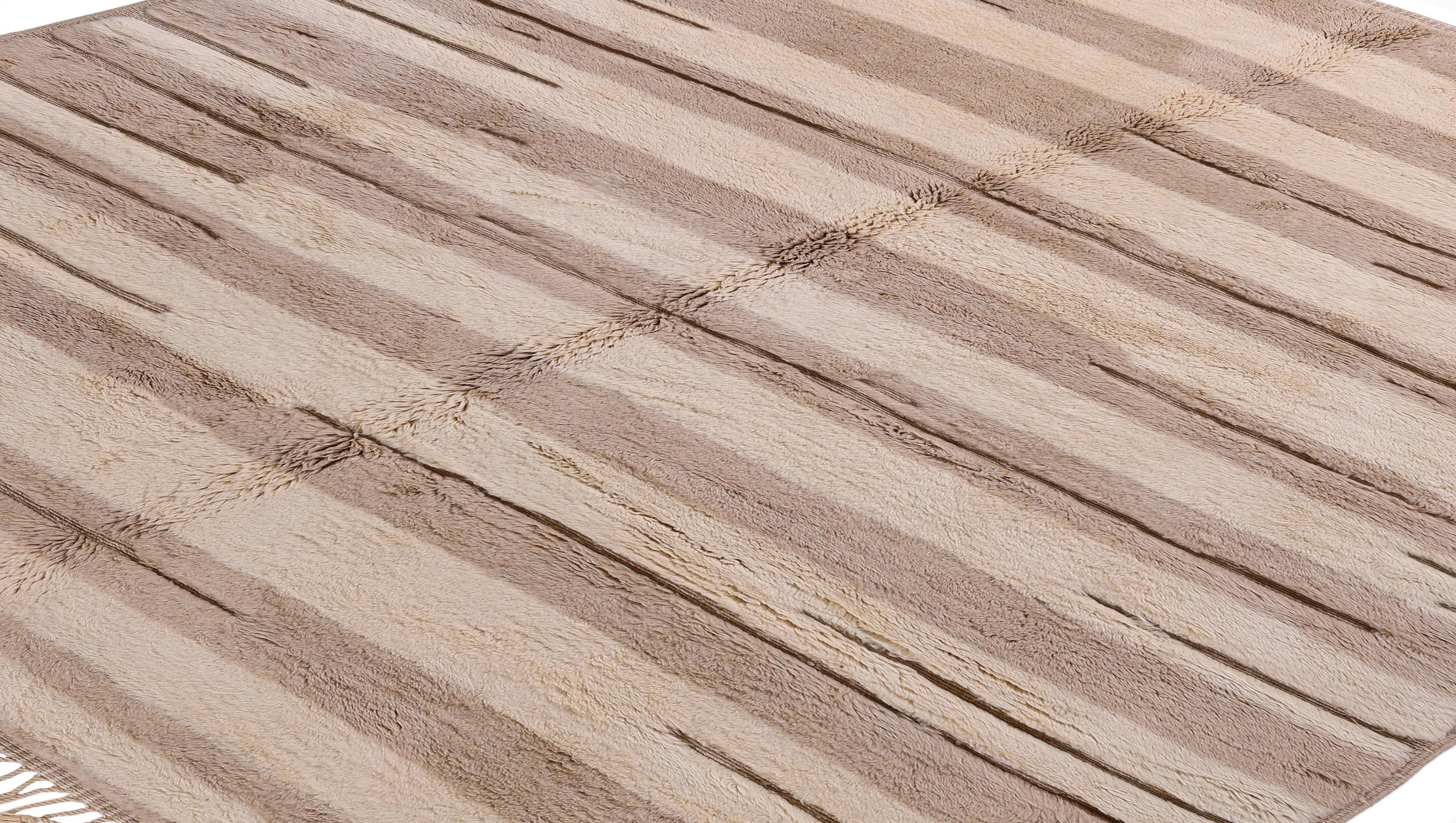 Alfombra marroquí Beni Ourain de lana neutra - Anudada a mano Diseño minimalista Bohemio en venta