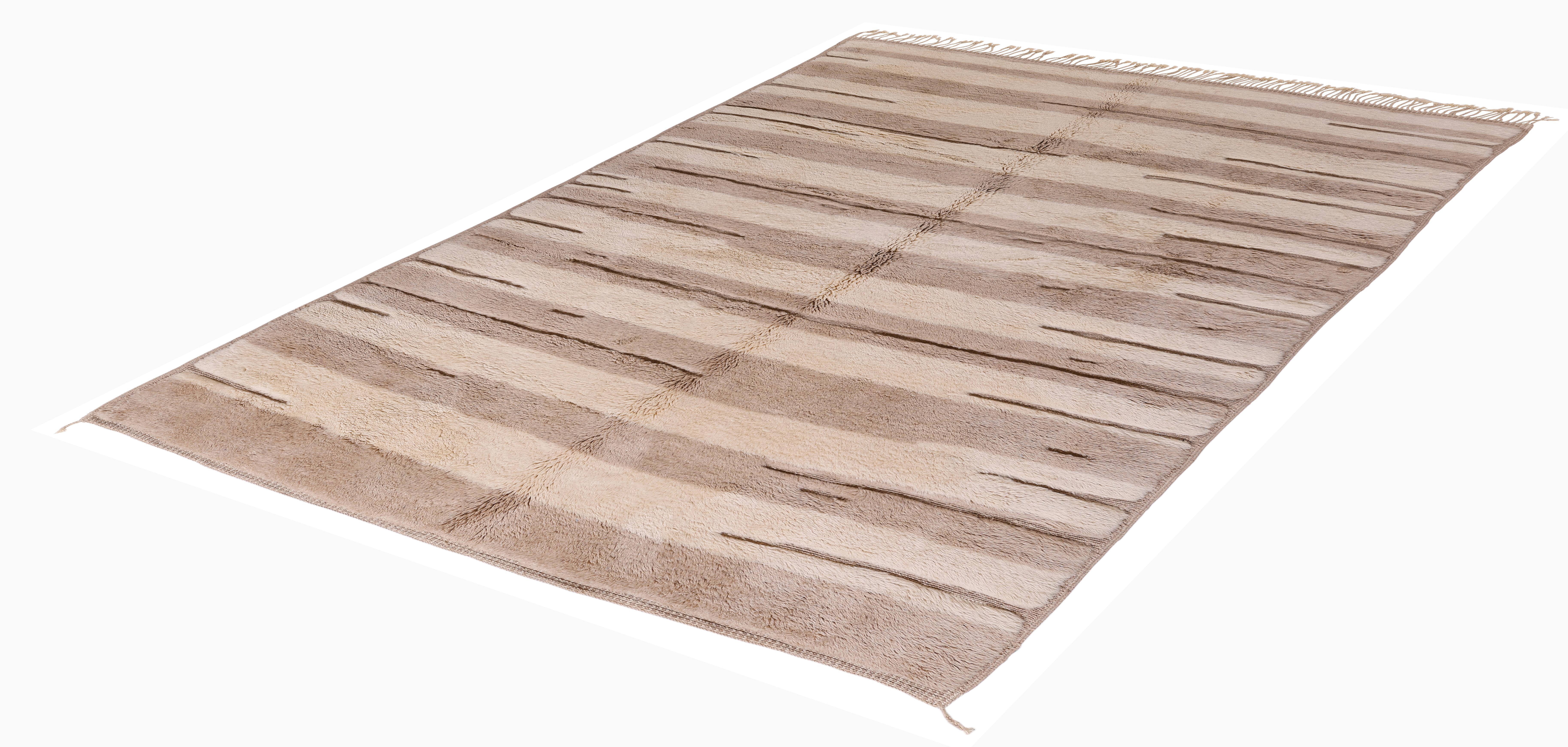 Alfombra marroquí Beni Ourain de lana neutra - Anudada a mano Diseño minimalista Marroquí en venta
