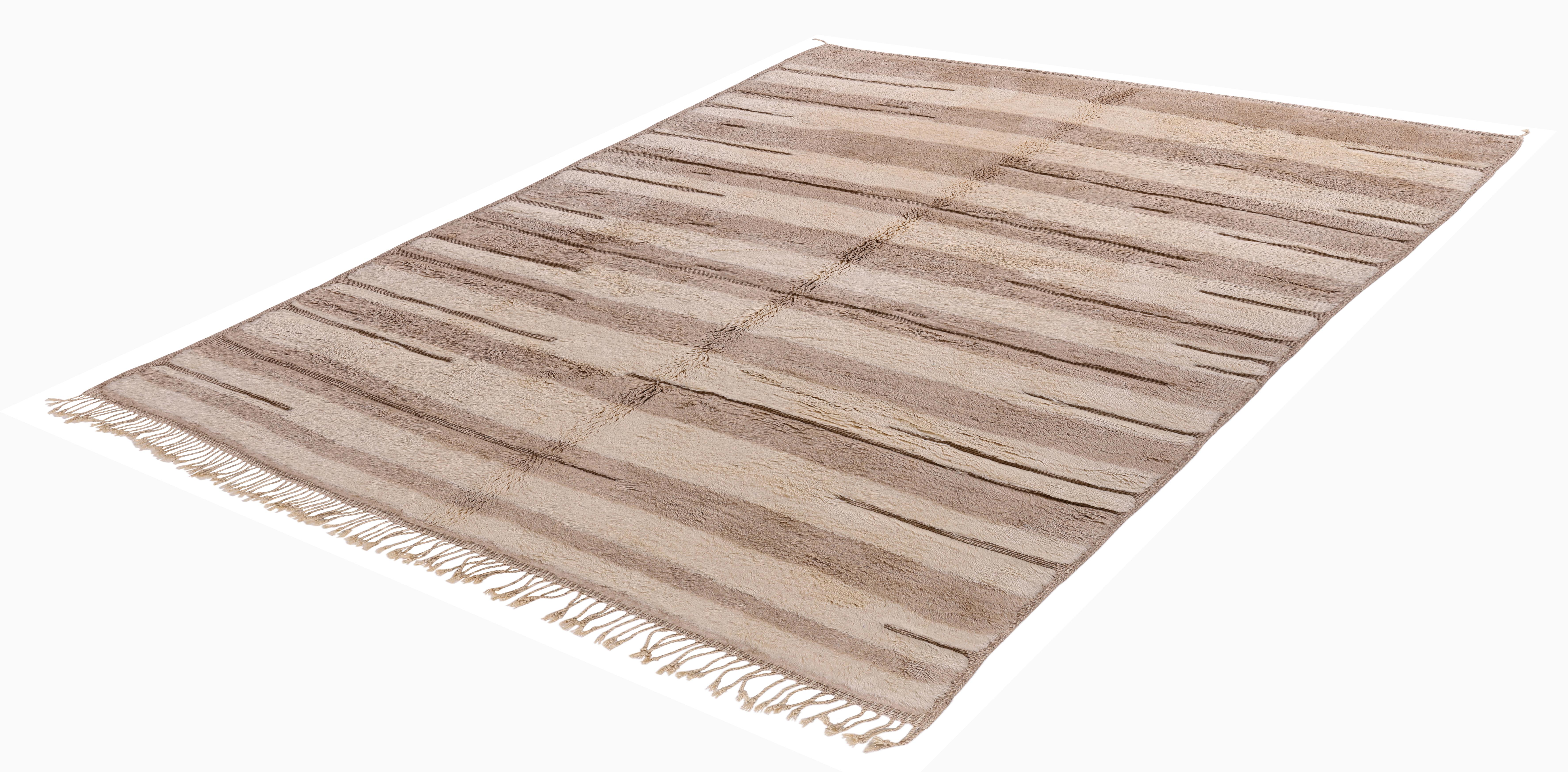 Alfombra marroquí Beni Ourain de lana neutra - Anudada a mano Diseño minimalista Anudado a mano en venta