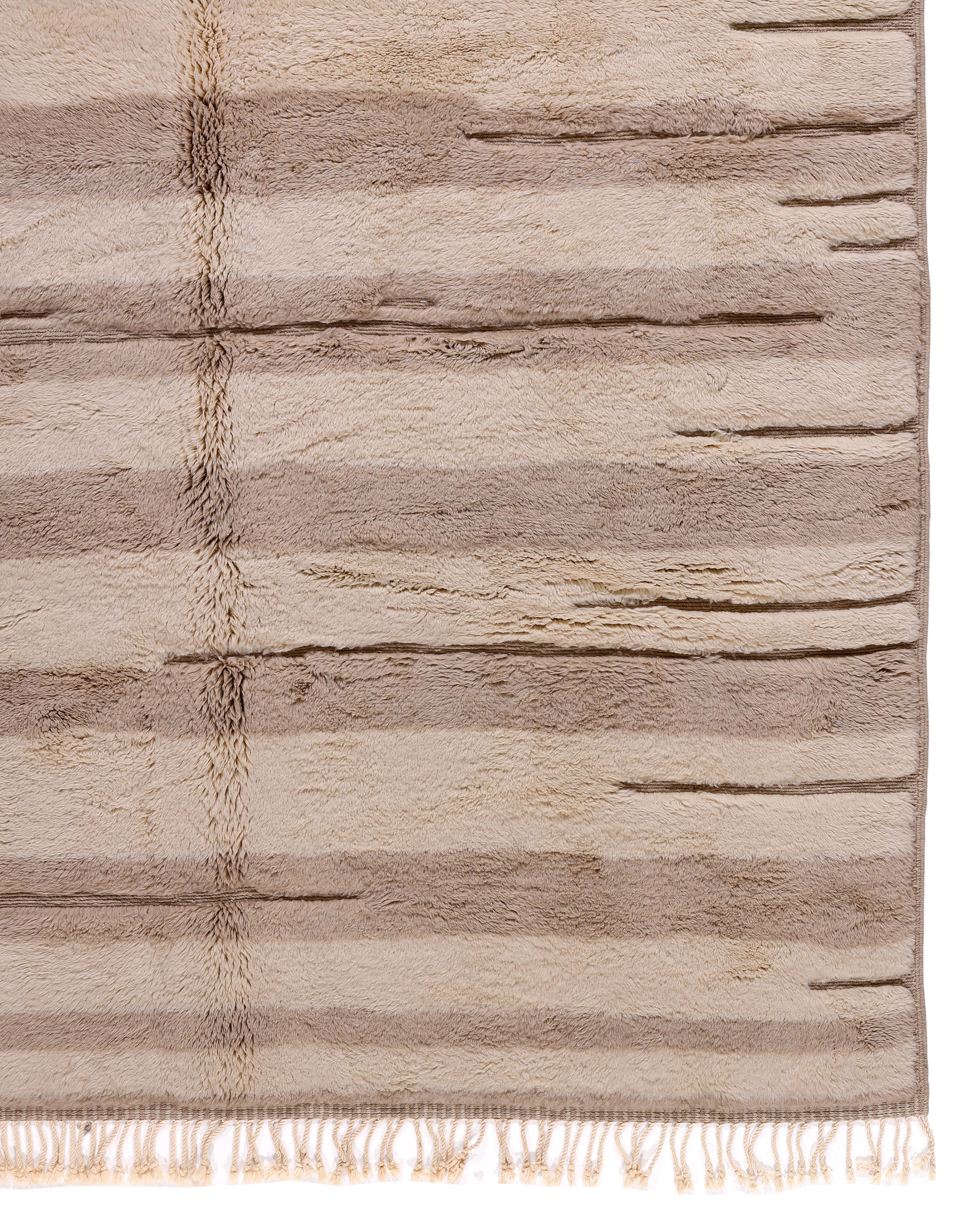 Alfombra marroquí Beni Ourain de lana neutra - Anudada a mano Diseño minimalista en venta 1