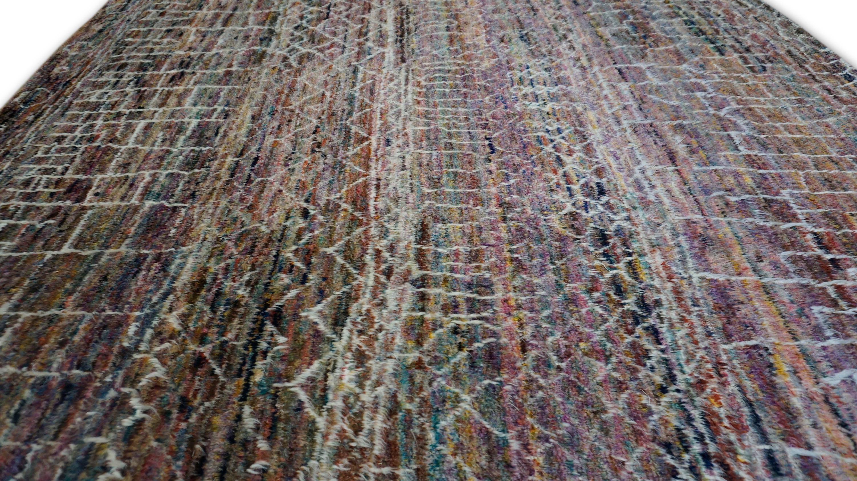 Bohemian Moroccan Beni ourain Style Multi-Colored Wool Rug 8'1''x9'6'' For Sale