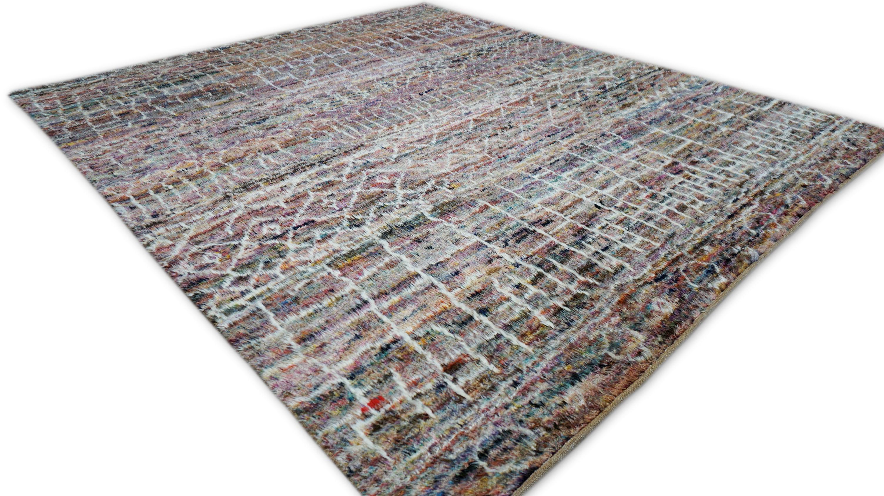 Pakistani Moroccan Beni ourain Style Multi-Colored Wool Rug 8'1''x9'6'' For Sale