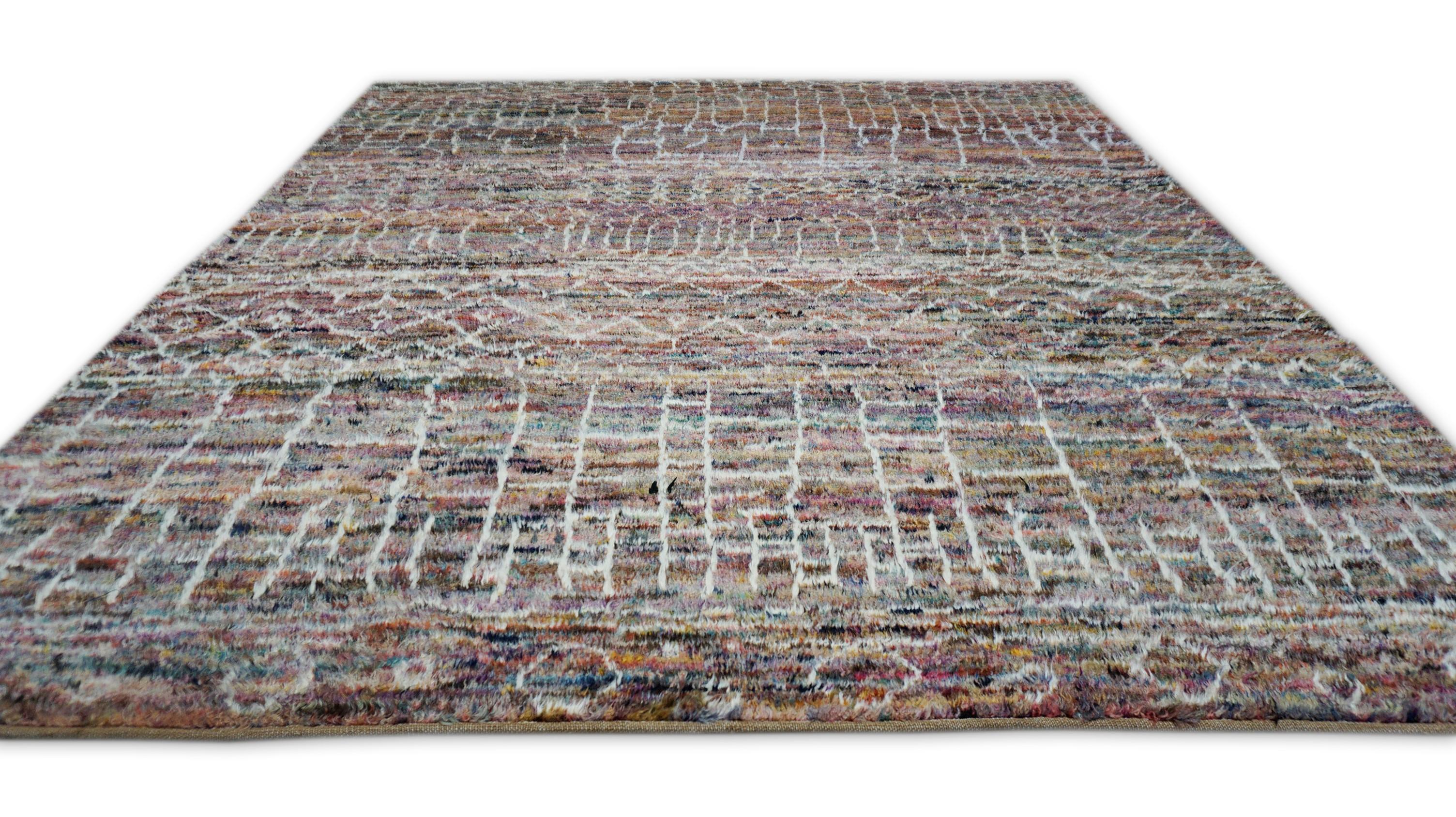 Hand-Knotted Moroccan Beni ourain Style Multi-Colored Wool Rug 8'1''x9'6'' For Sale