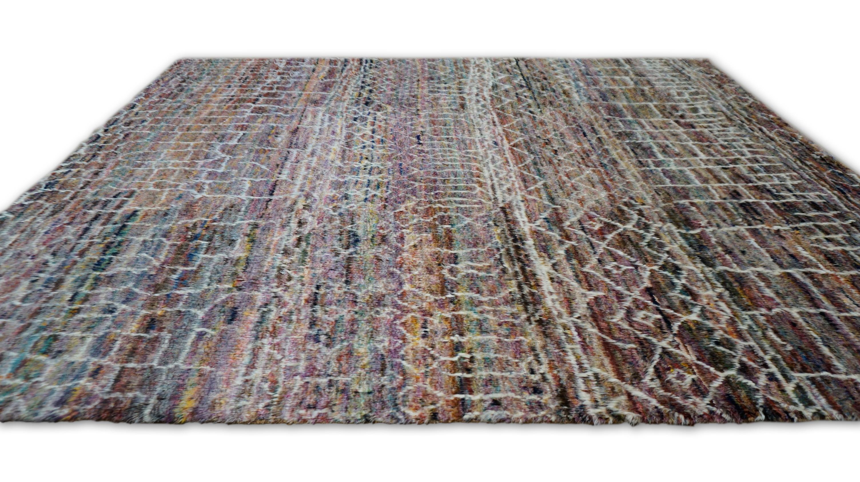 Contemporary Moroccan Beni ourain Style Multi-Colored Wool Rug 8'1''x9'6'' For Sale