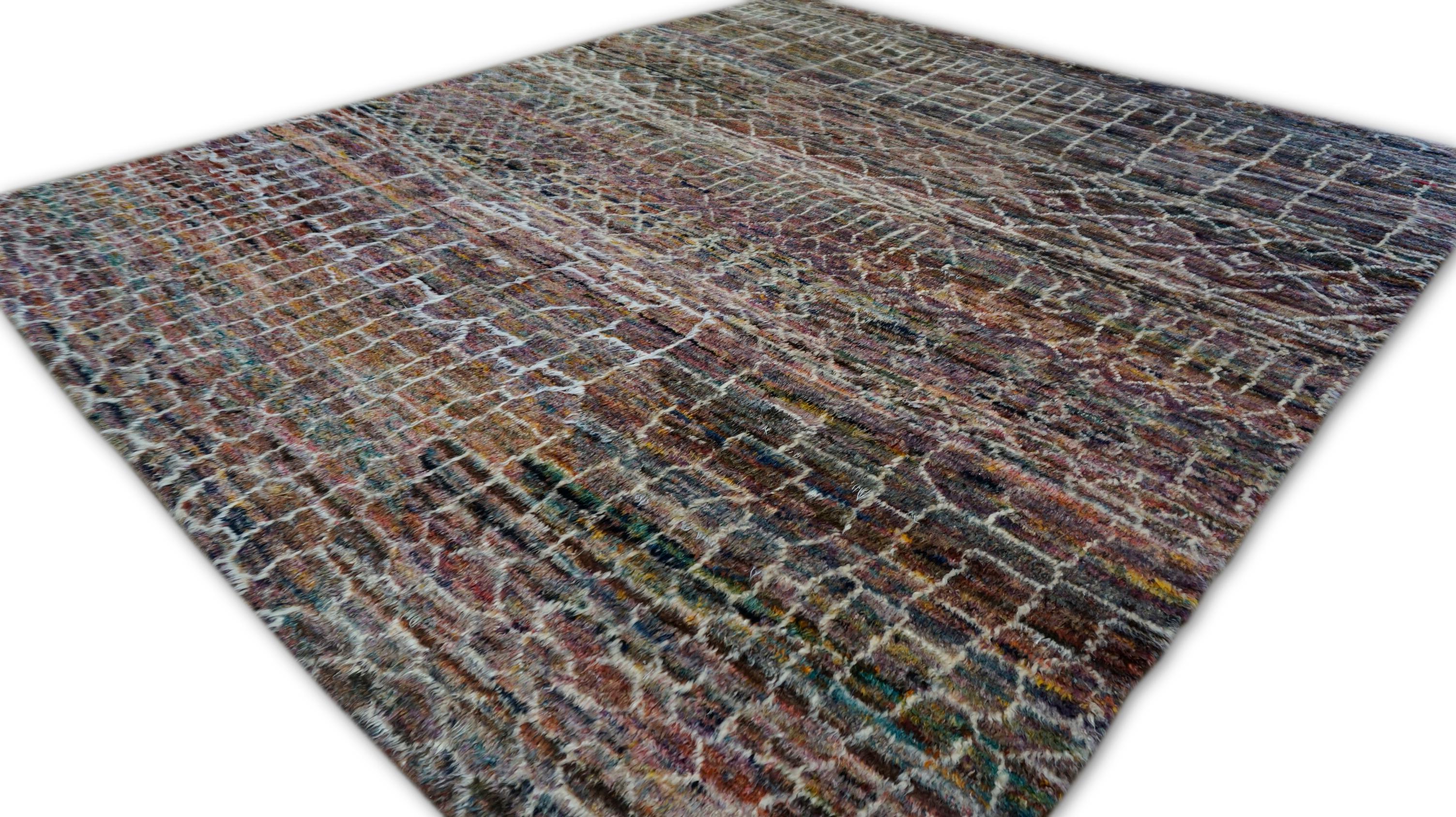 Moroccan Beni ourain Style Multi-Colored Wool Rug 8'1''x9'6'' For Sale 1