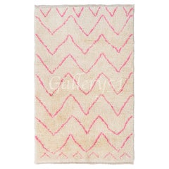 Moroccan Beni Ourain Wool Rug in Pink & Cream Colors, Custom Options Available
