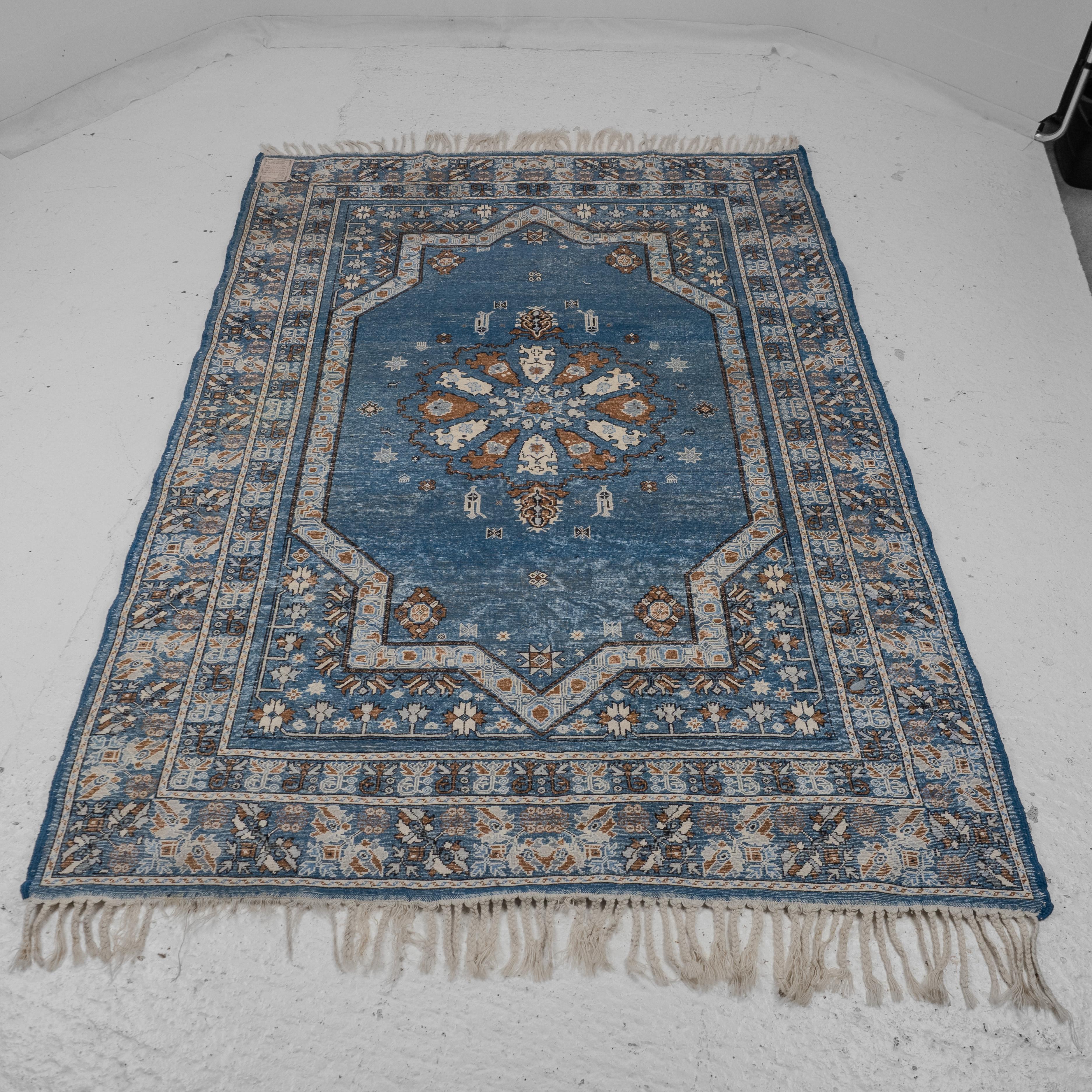 Moroccan Berber Blue Carpet Extra Superieure Handwoven 263x170 c1970 (Rug) For Sale 9