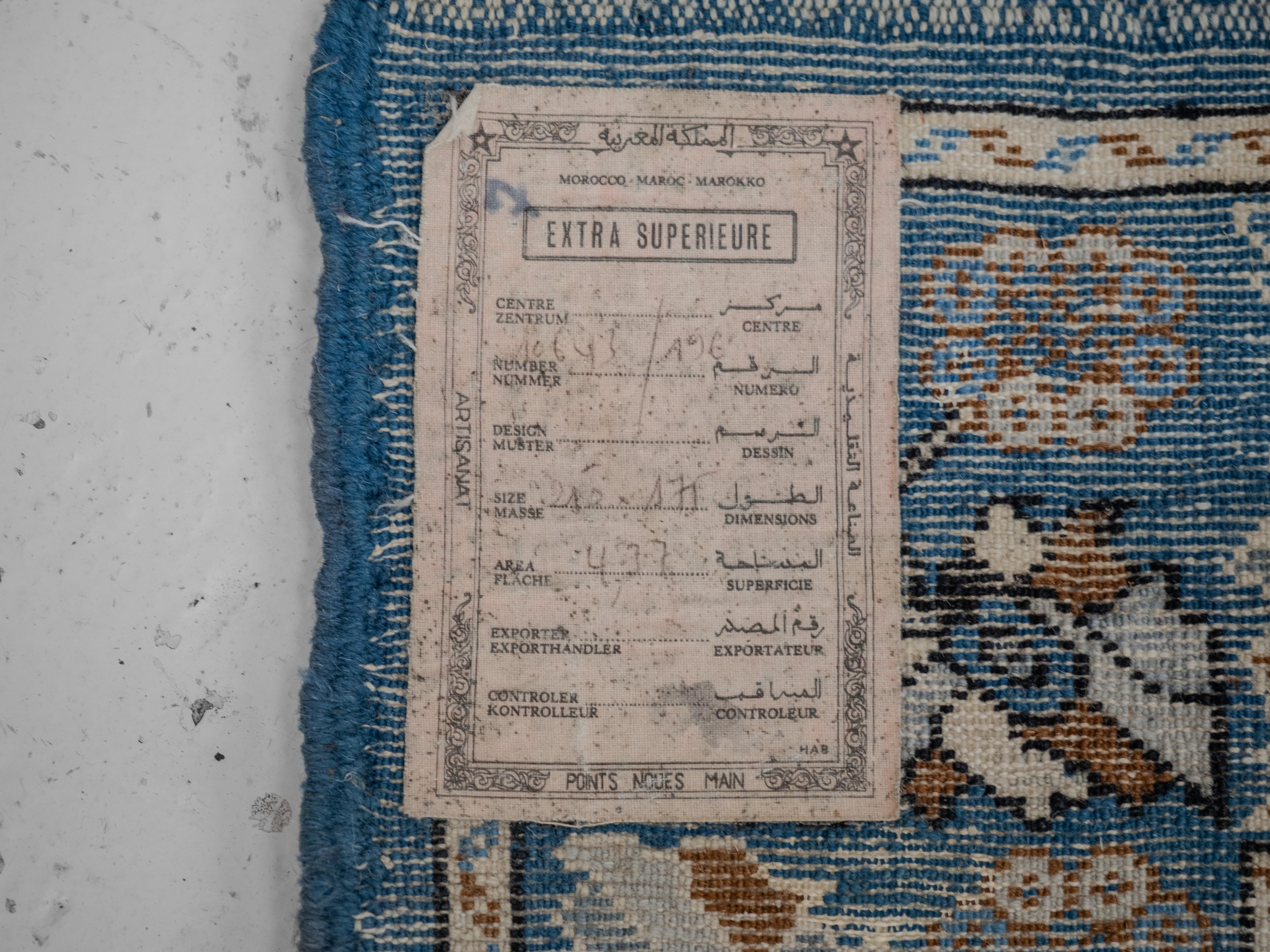 Moroccan Berber Blue Carpet Extra Superieure Handwoven 263x170 c1970 (Rug) For Sale 11