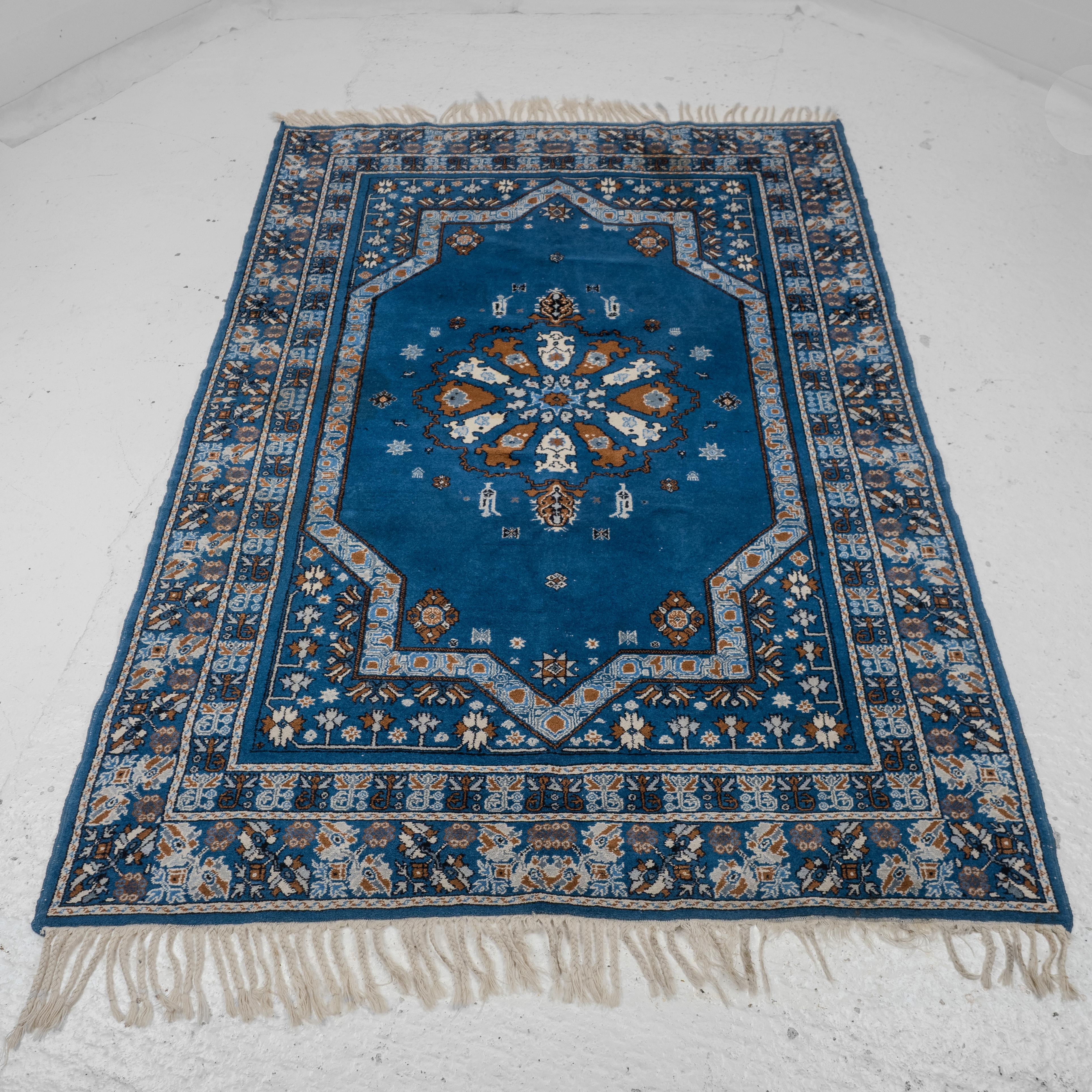 20th Century Moroccan Berber Blue Carpet Extra Superieure Handwoven 263x170 c1970 (Rug) For Sale